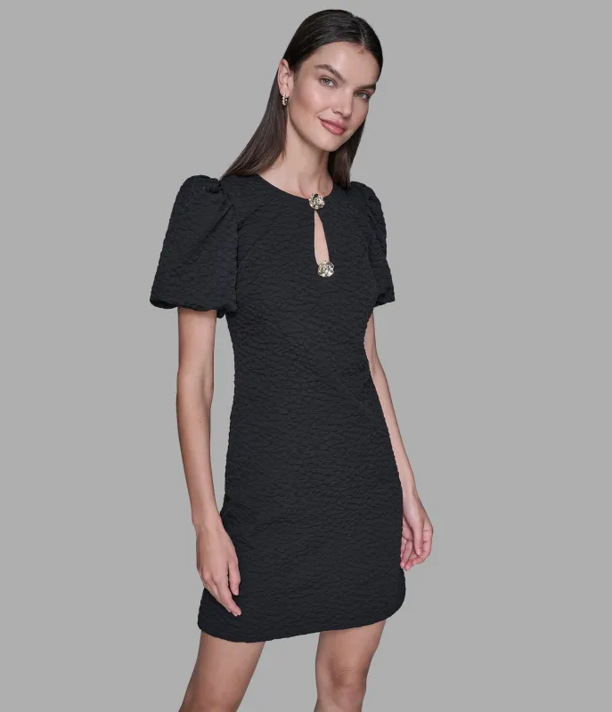 FLORAL JACQUARD DRESS WITH PUFF SLEEVES sold by Karl Lagerfeld Paris