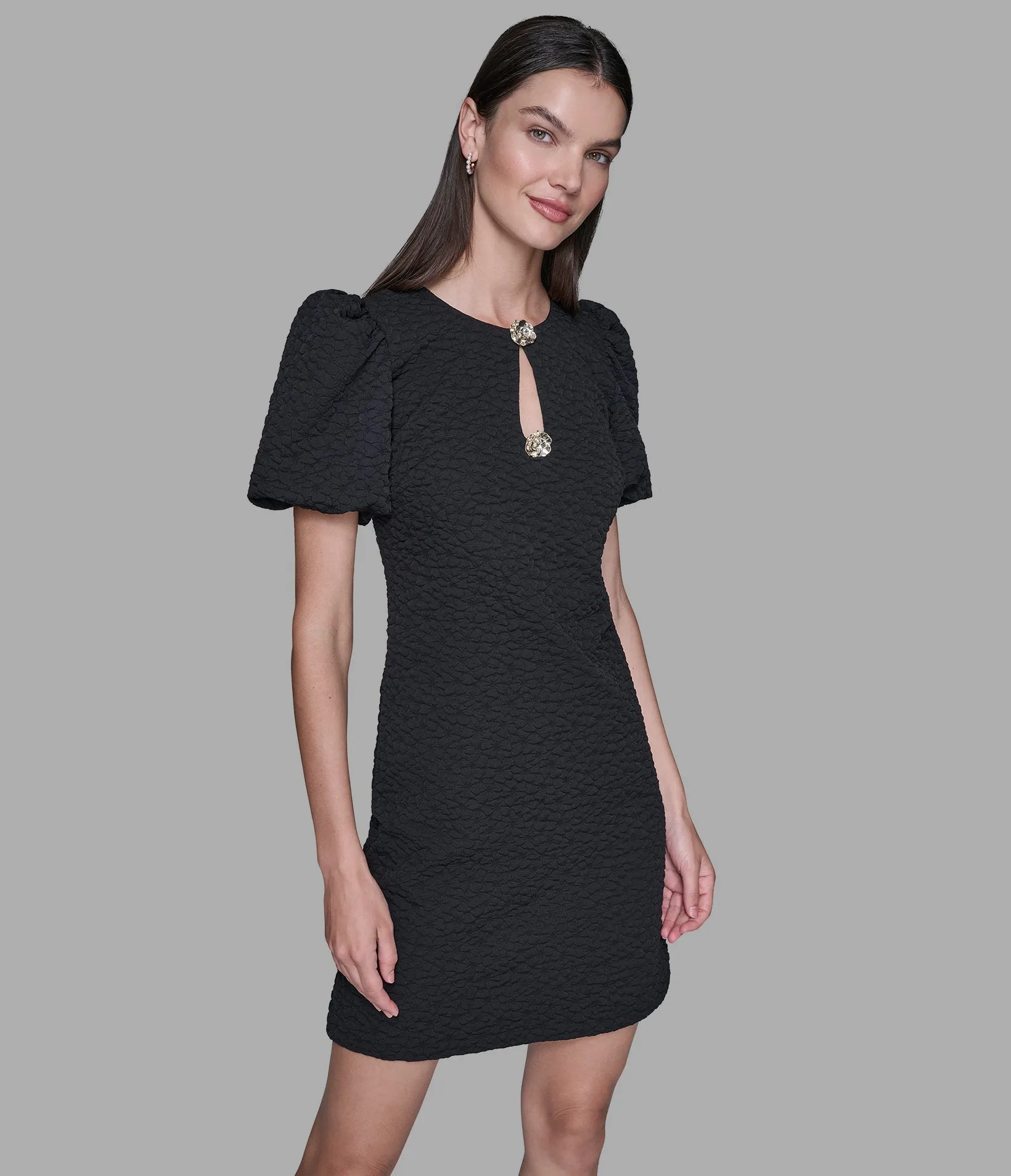 FLORAL JACQUARD DRESS WITH PUFF SLEEVES sold by Karl Lagerfeld Paris