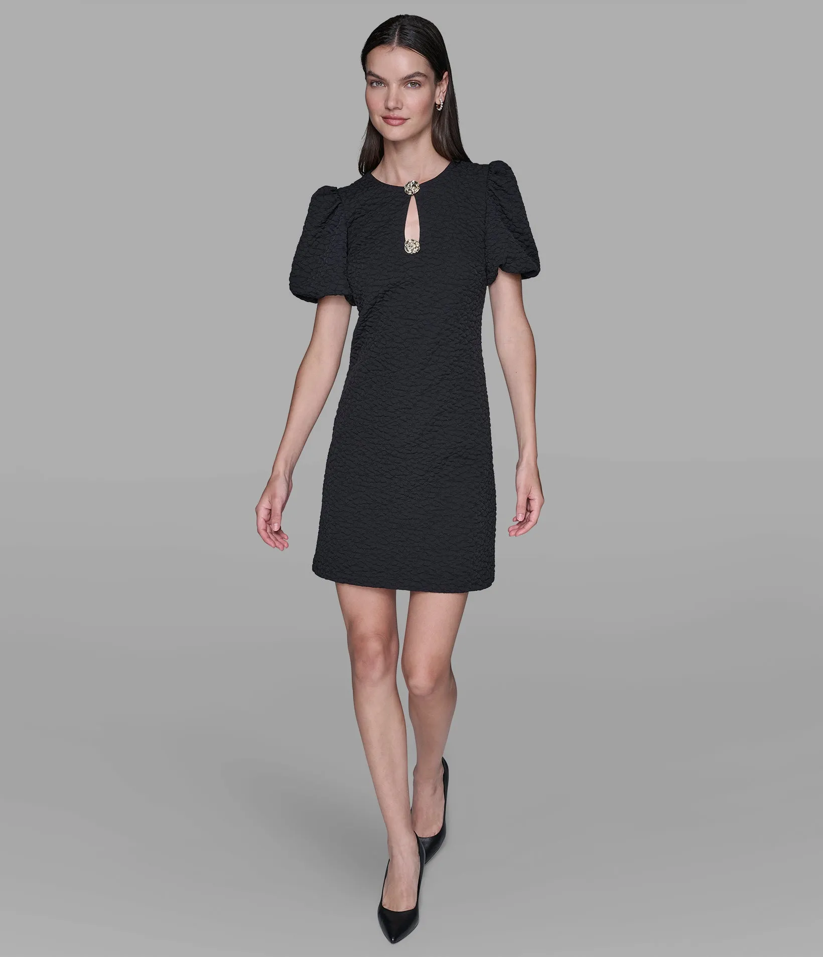 FLORAL JACQUARD DRESS WITH PUFF SLEEVES sold by Karl Lagerfeld Paris product image thumbnail 4