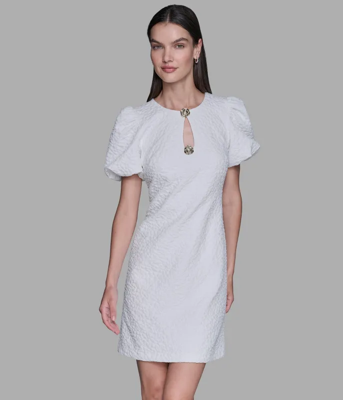 FLORAL JACQUARD DRESS WITH PUFF SLEEVES sold by Karl Lagerfeld Paris