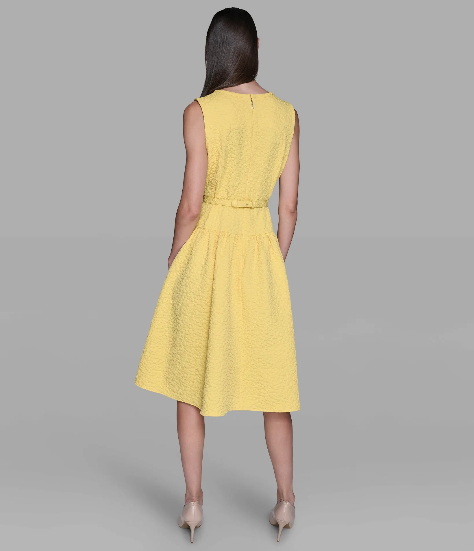 FLORAL JACQUARD A-LINE DRESS WITH FLOWER BELT sold by Karl Lagerfeld Paris product image thumbnail 2