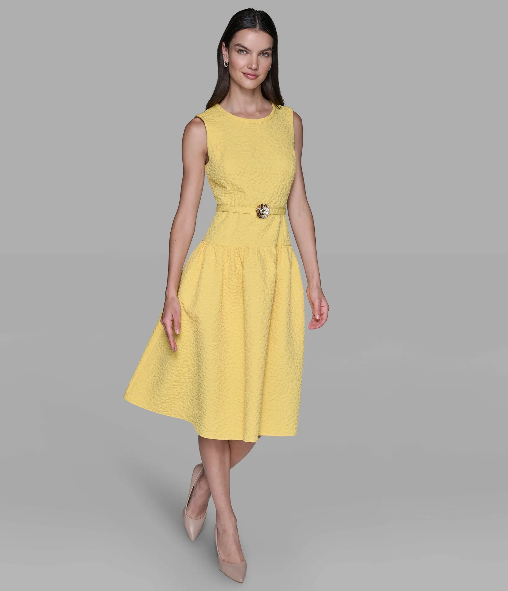 FLORAL JACQUARD A-LINE DRESS WITH FLOWER BELT sold by Karl Lagerfeld Paris product image thumbnail 4