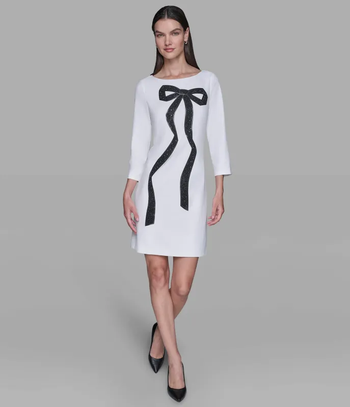 SCUBA CREPE SHEATH DRESS WITH BOW EMBELLISHMENT sold by Karl Lagerfeld Paris