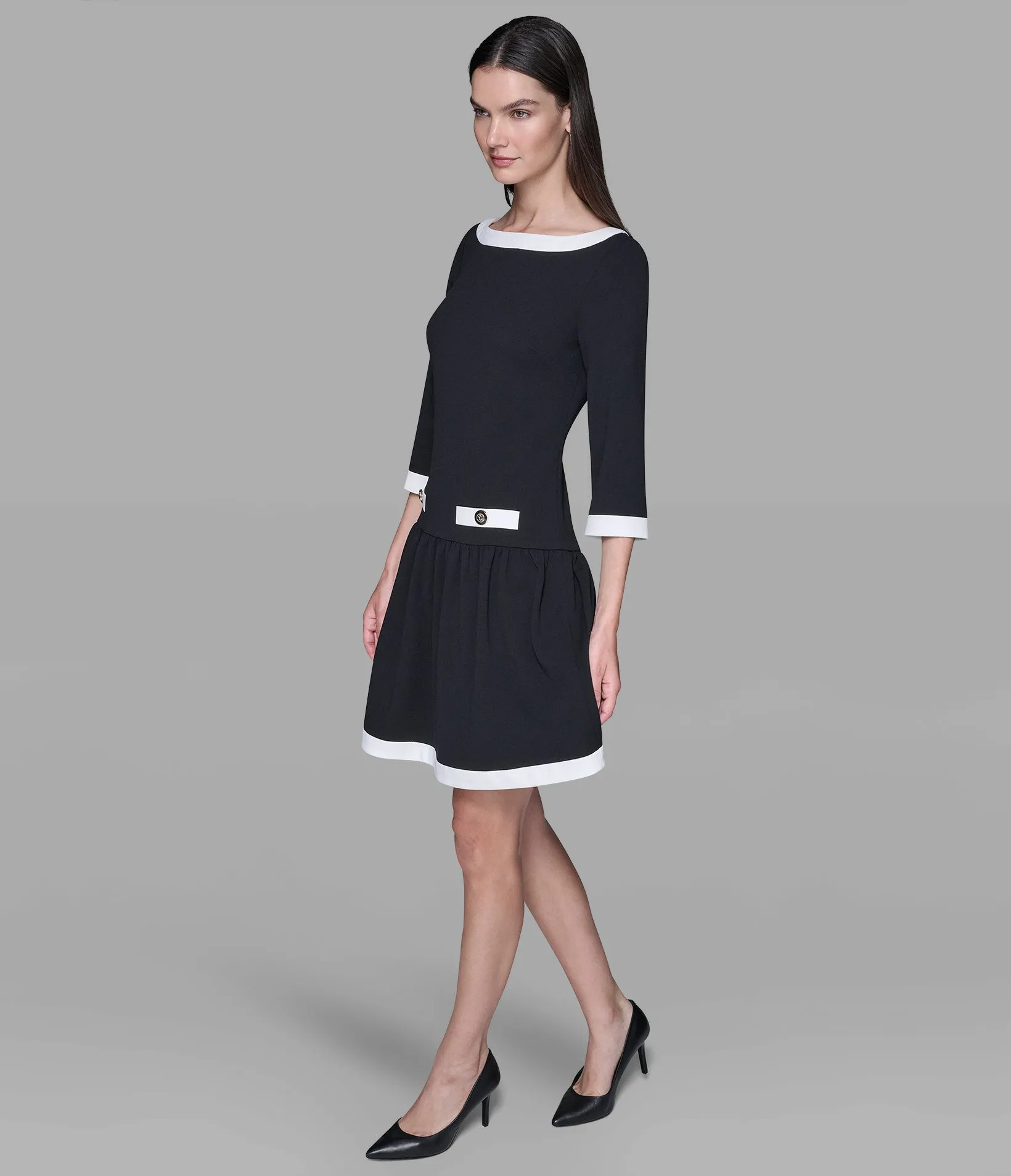 SCUBA CREPE A-LINE DRESS WITH CONTRAST TRIM sold by Karl Lagerfeld Paris product image thumbnail 3