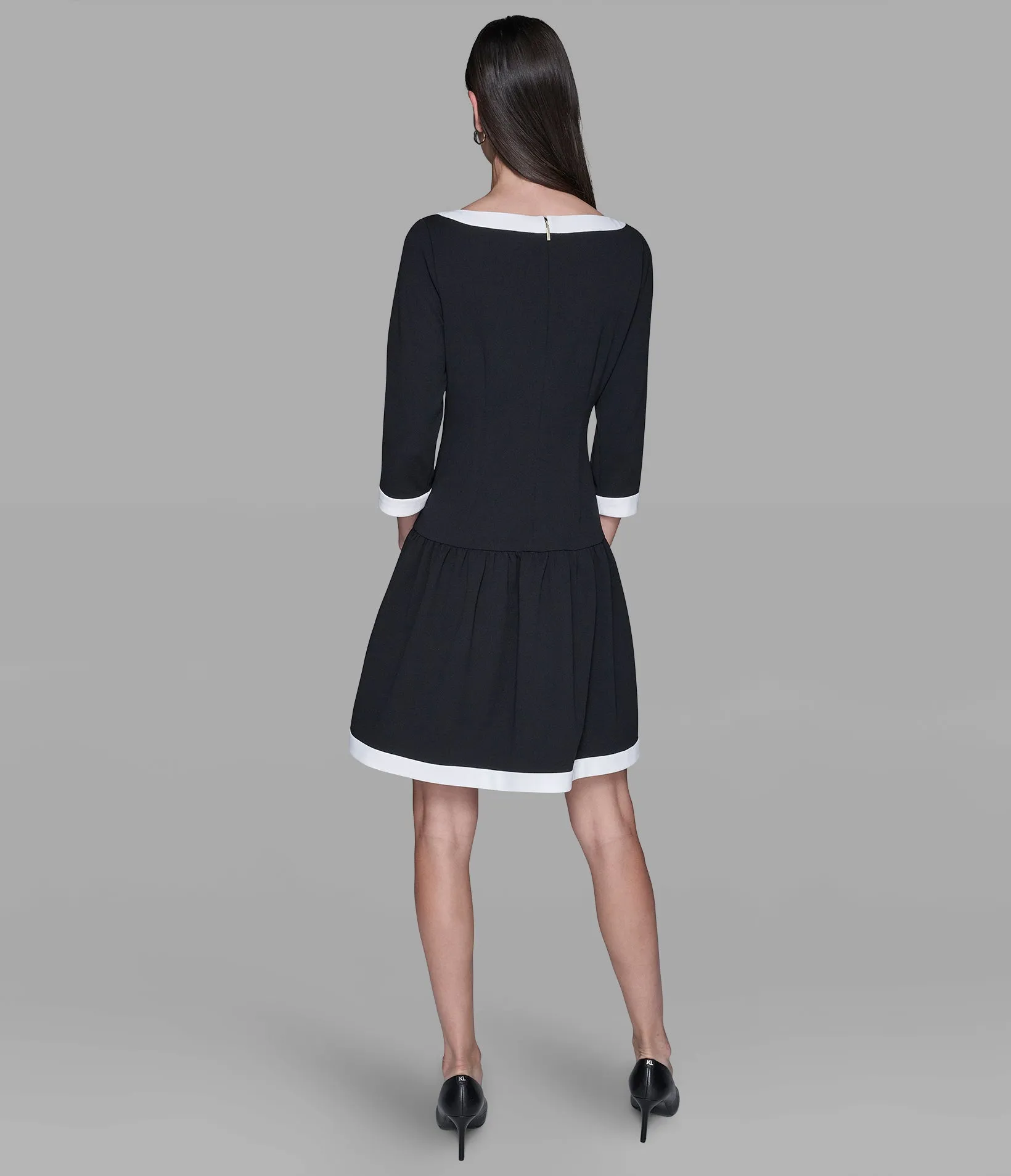 SCUBA CREPE A-LINE DRESS WITH CONTRAST TRIM sold by Karl Lagerfeld Paris product image thumbnail 2