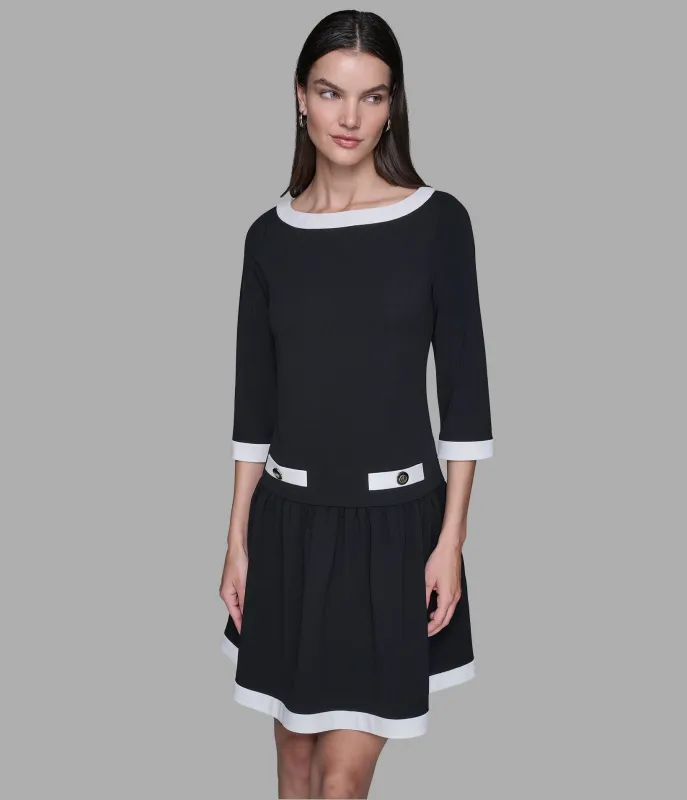 SCUBA CREPE A-LINE DRESS WITH CONTRAST TRIM sold by Karl Lagerfeld Paris
