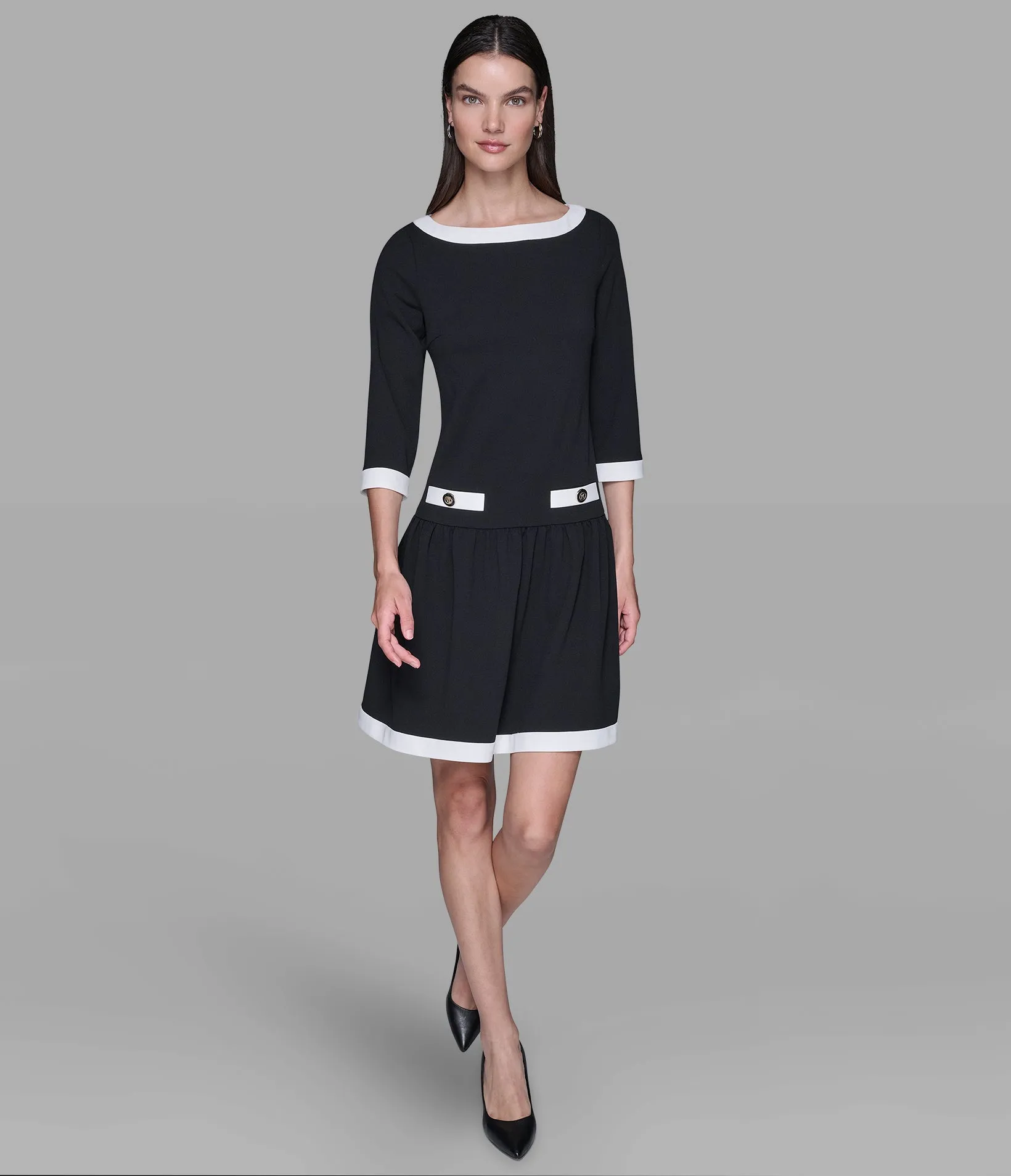 SCUBA CREPE A-LINE DRESS WITH CONTRAST TRIM sold by Karl Lagerfeld Paris product image thumbnail 4