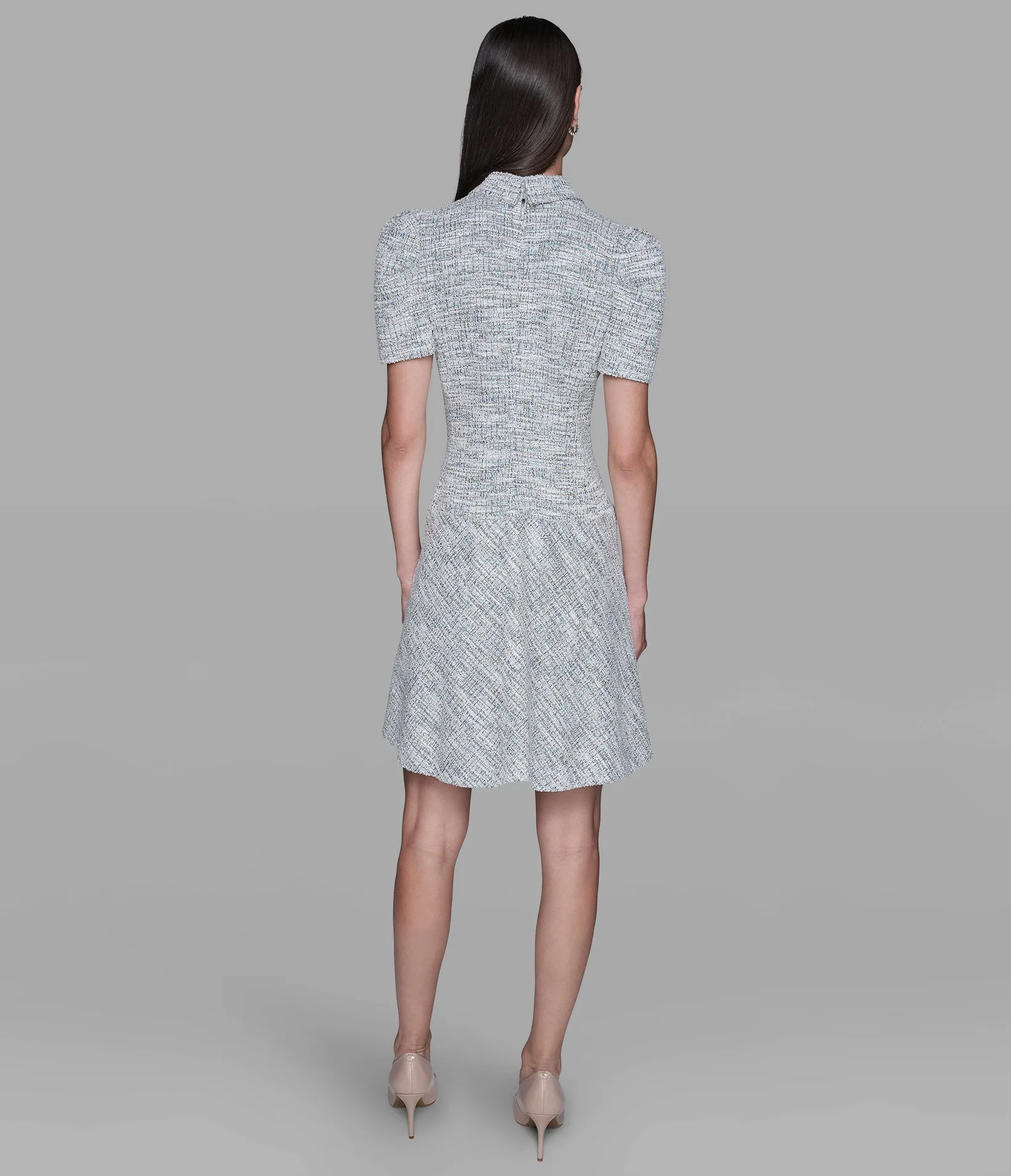 TWEED KNIT A-LINE DRESS WITH PUFF SLEEVES sold by Karl Lagerfeld Paris product image thumbnail 2