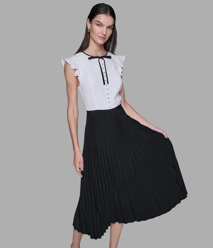 SILKY CREPE MIDI DRESS WITH PLEATED SKIRT sold by Karl Lagerfeld Paris
