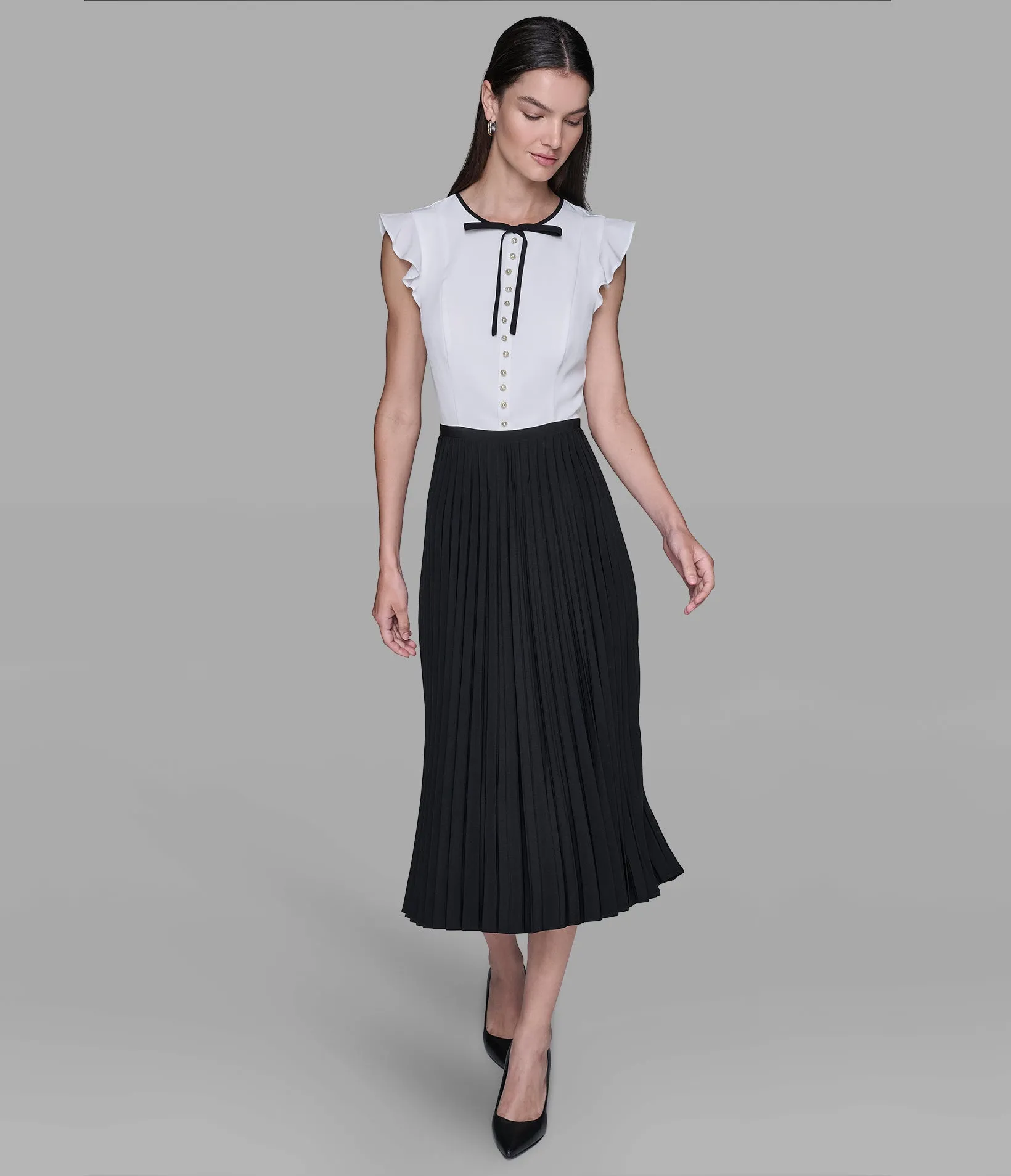 SILKY CREPE MIDI DRESS WITH PLEATED SKIRT sold by Karl Lagerfeld Paris product image thumbnail 4