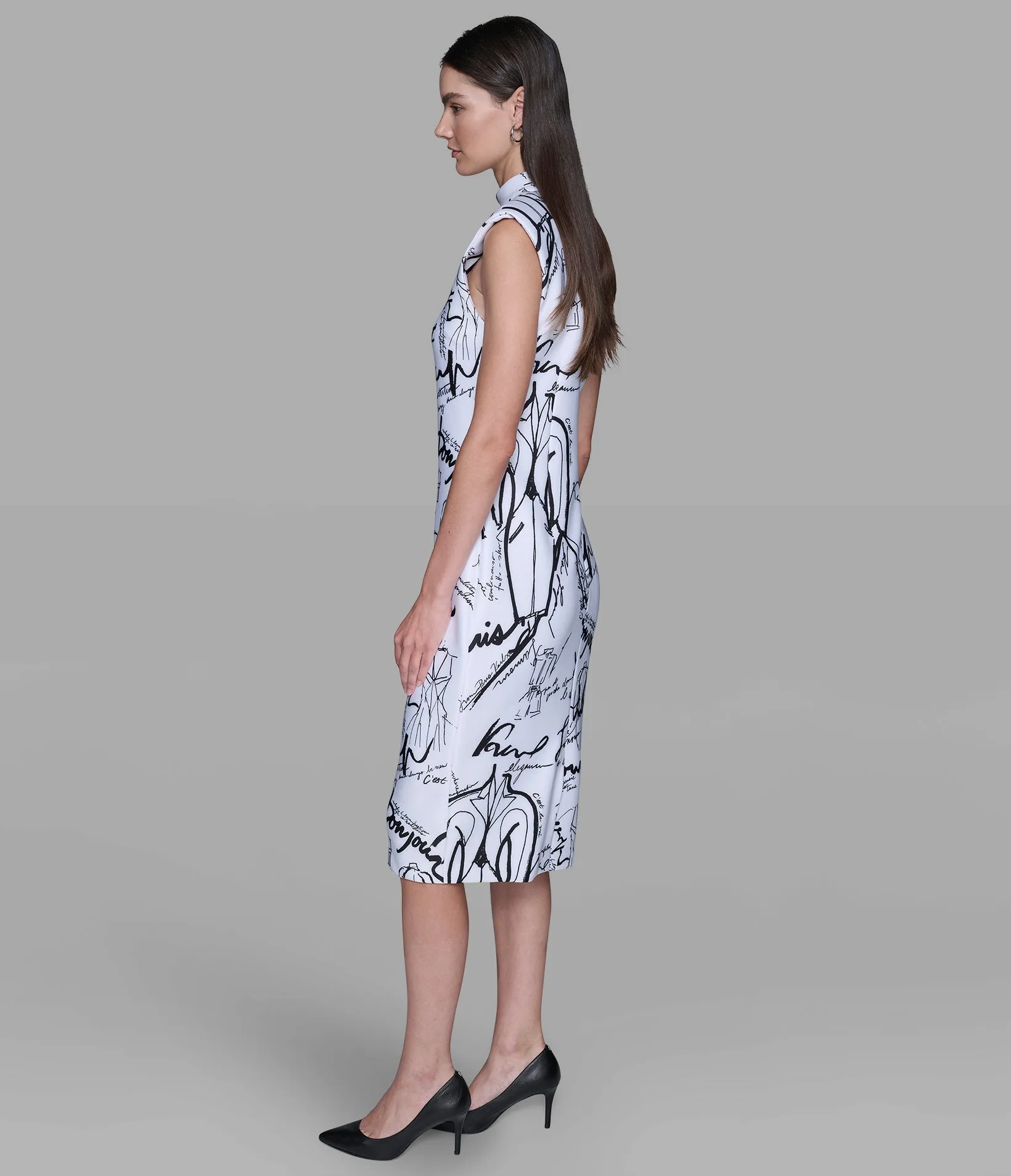 PRINTED SCUBA SHEATH DRESS sold by Karl Lagerfeld Paris product image thumbnail 3