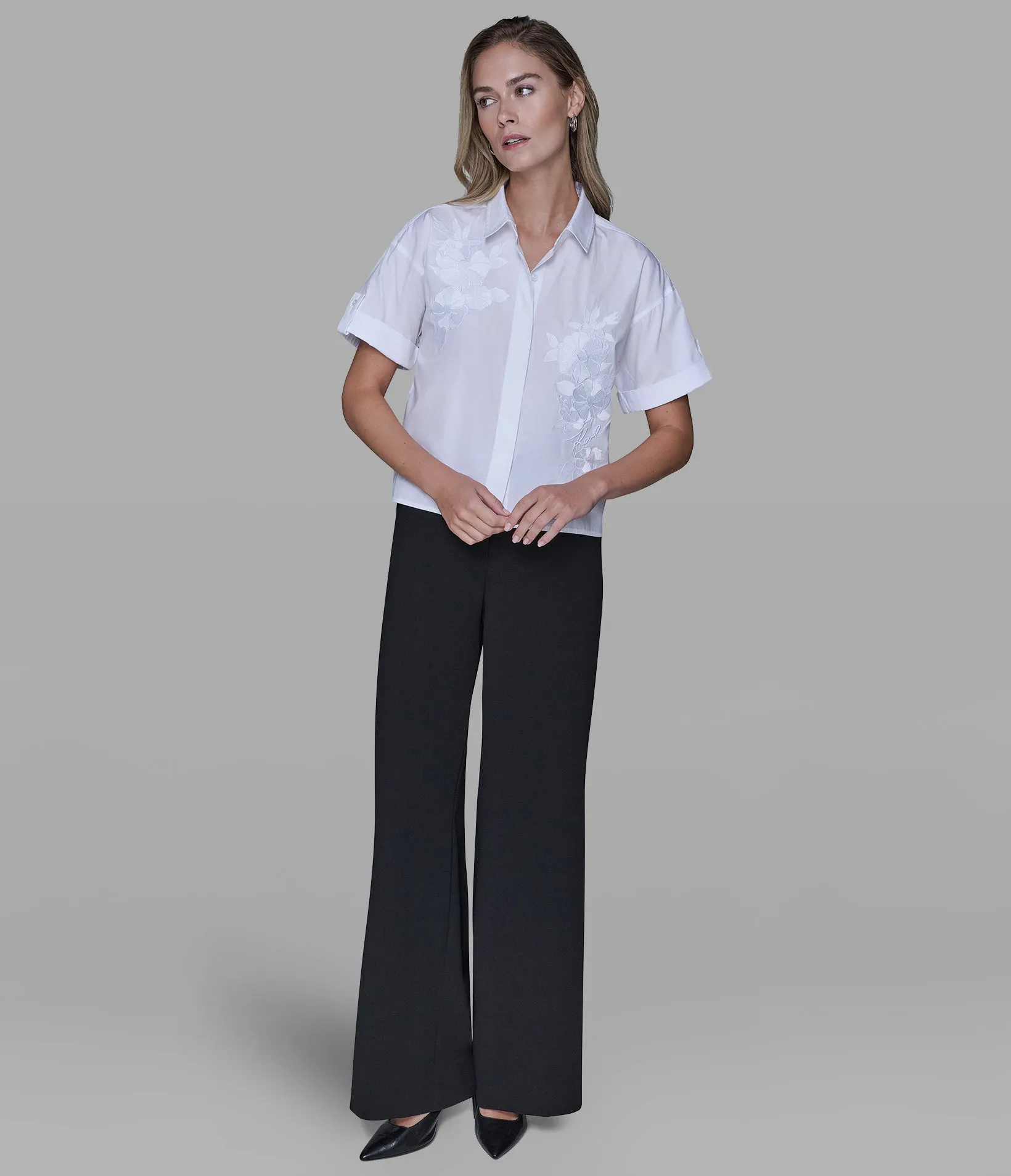 SHORT SLEEVE EMBROIDERED POPLIN SHIRT sold by Karl Lagerfeld Paris product image thumbnail 4