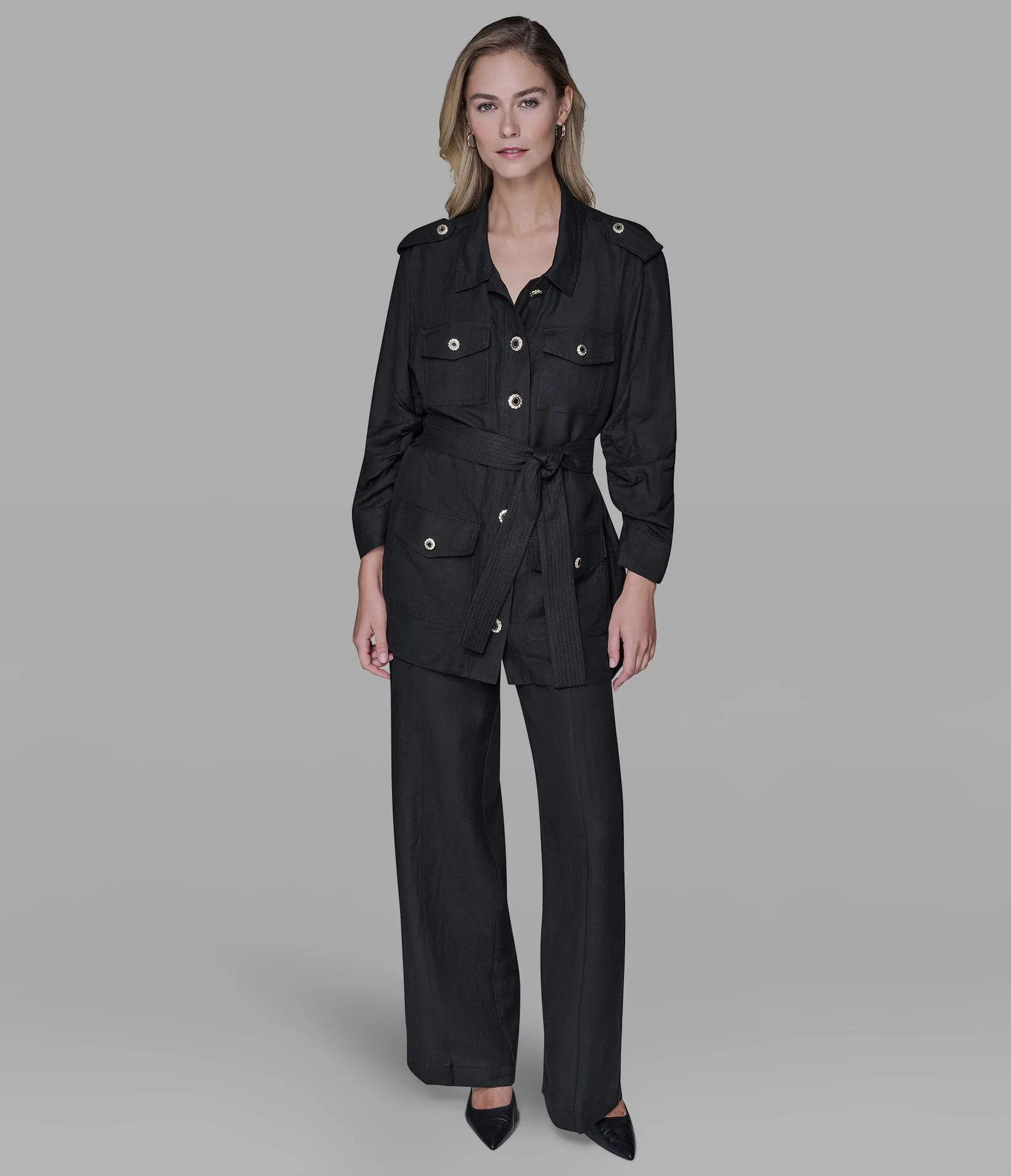 LINEN BLEND BELTED JACKET sold by Karl Lagerfeld Paris product image thumbnail 4