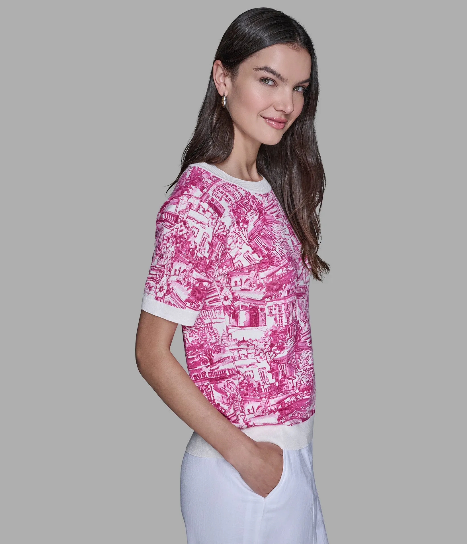 SHORT SLEEVE PARIS SKETCH SWEATER sold by Karl Lagerfeld Paris product image thumbnail 3