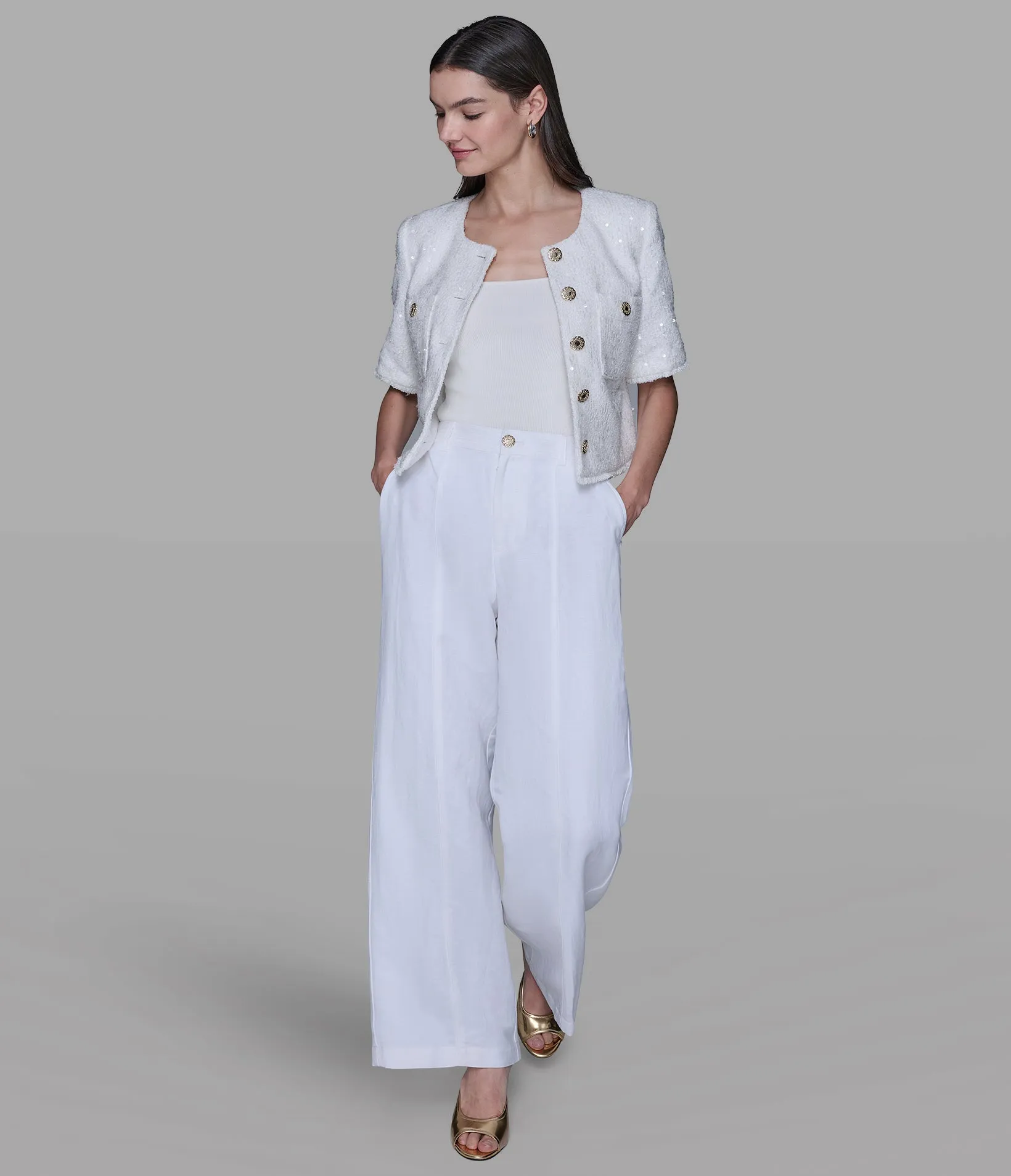 SHORT SLEEVE SHIMMER TWEED JACKET sold by Karl Lagerfeld Paris product image thumbnail 4