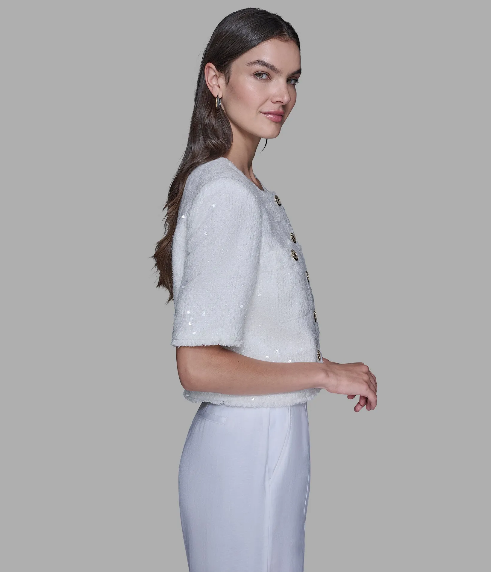 SHORT SLEEVE SHIMMER TWEED JACKET sold by Karl Lagerfeld Paris product image thumbnail 2