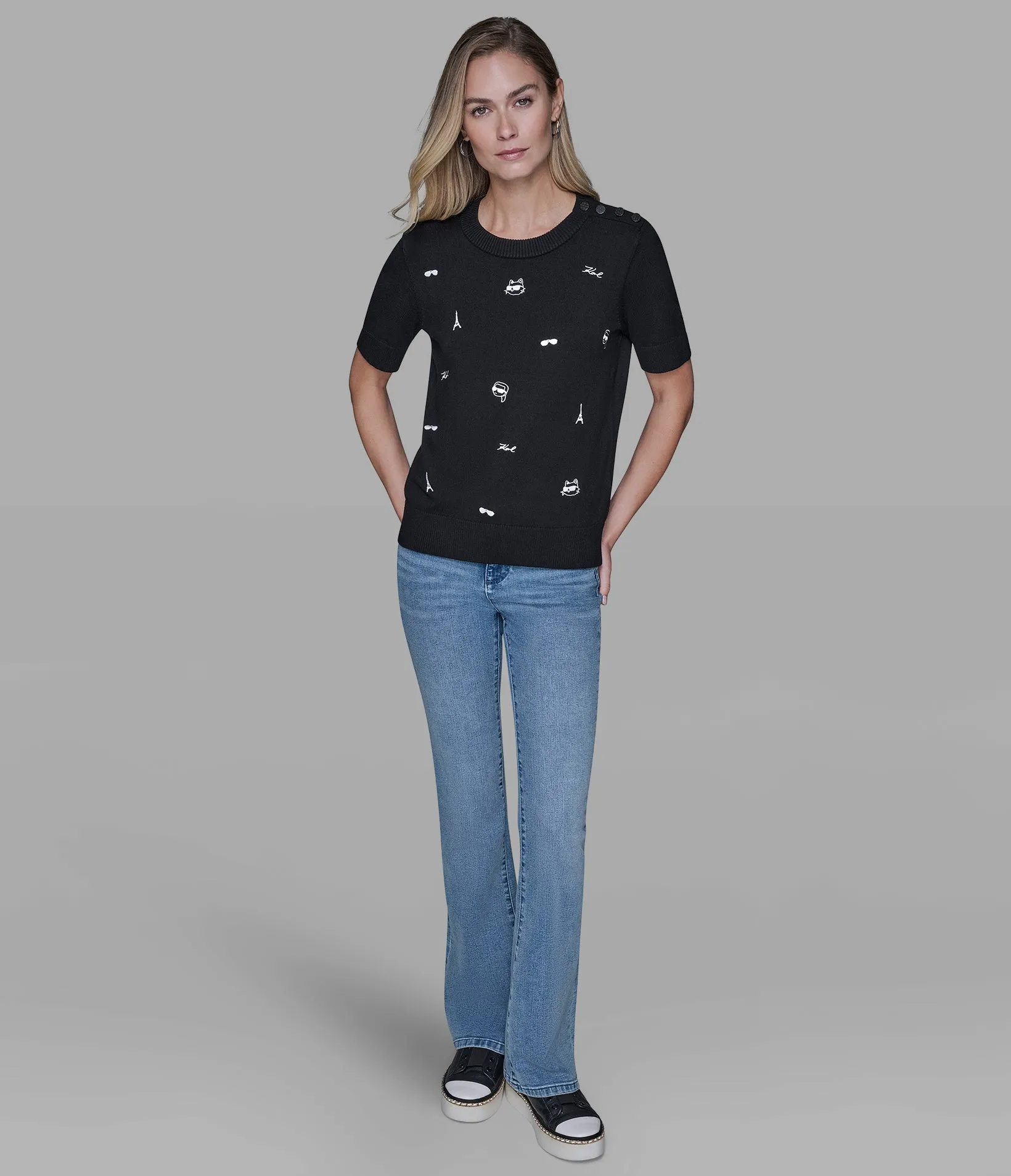 SHORT SLEEVE WHIMSY SWEATER sold by Karl Lagerfeld Paris product image thumbnail 5