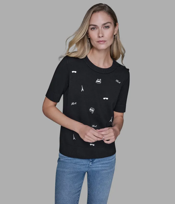 SHORT SLEEVE WHIMSY SWEATER sold by Karl Lagerfeld Paris