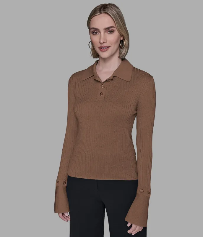 BUTTON-DETAILED POLO SWEATER sold by Karl Lagerfeld Paris