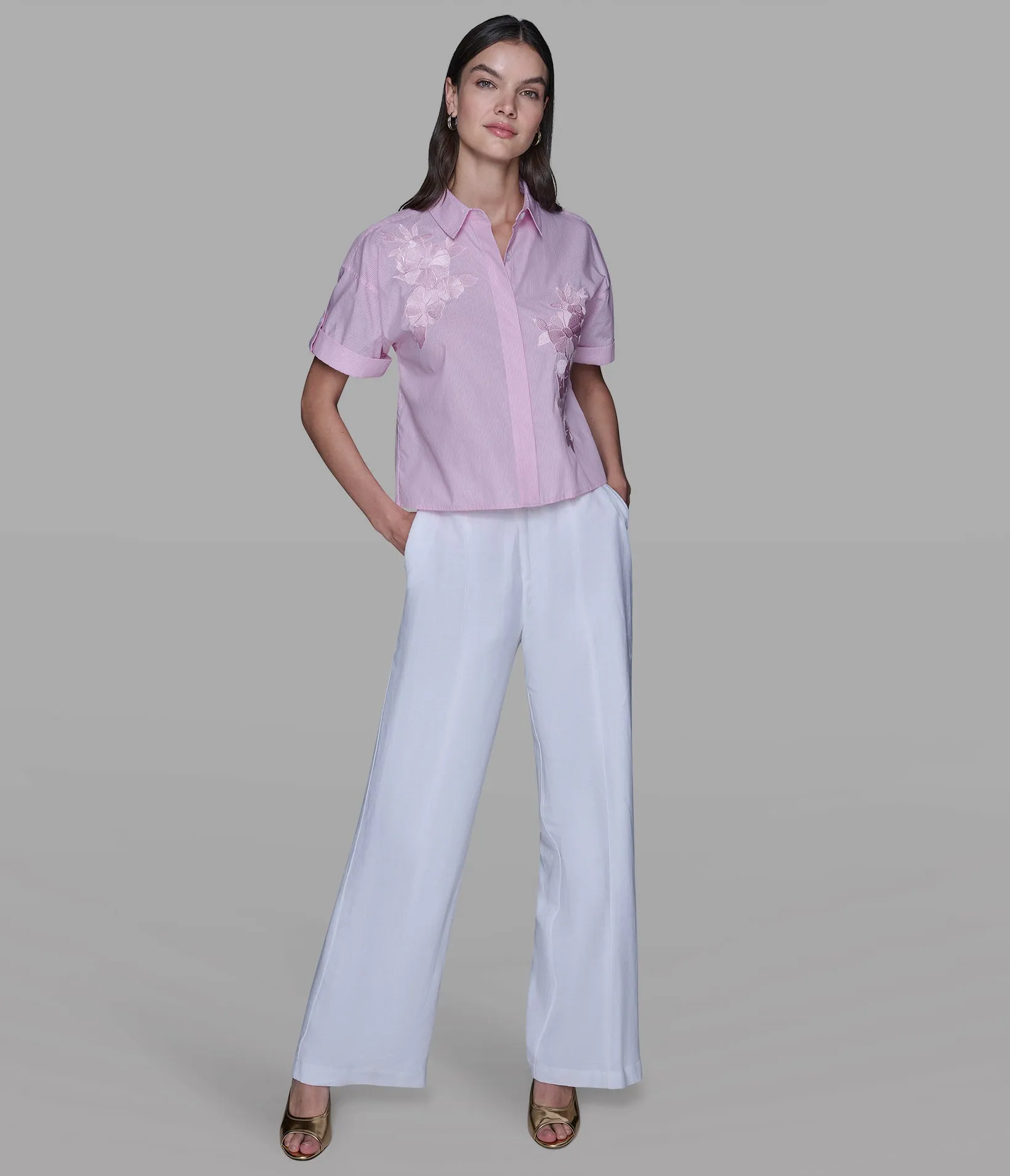 SHORT SLEEVE EMBROIDERED POPLIN SHIRT sold by Karl Lagerfeld Paris product image thumbnail 4