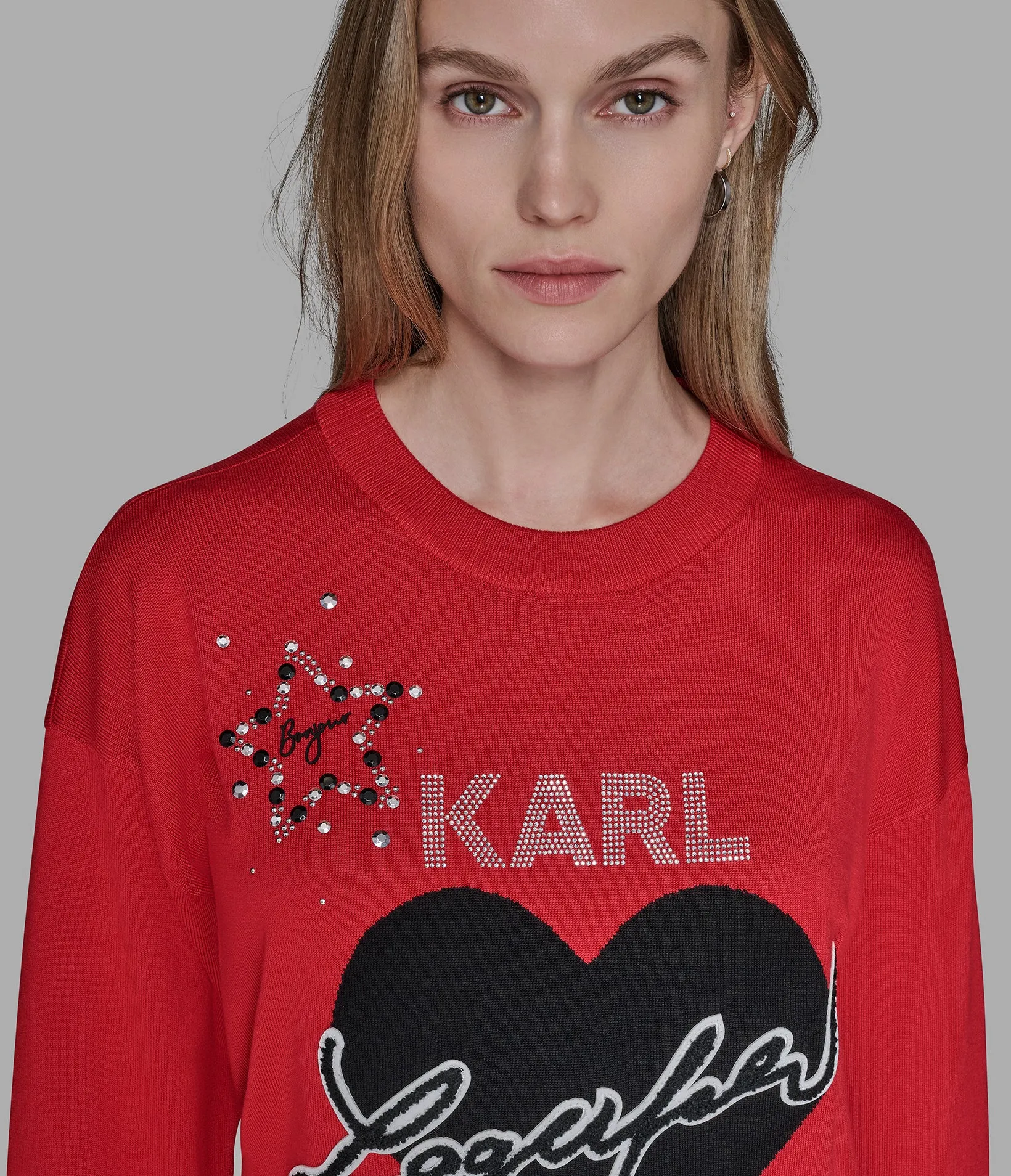 WHIMSY KARL HEART EMBELLISHED SWEATER sold by Karl Lagerfeld Paris product image thumbnail 5