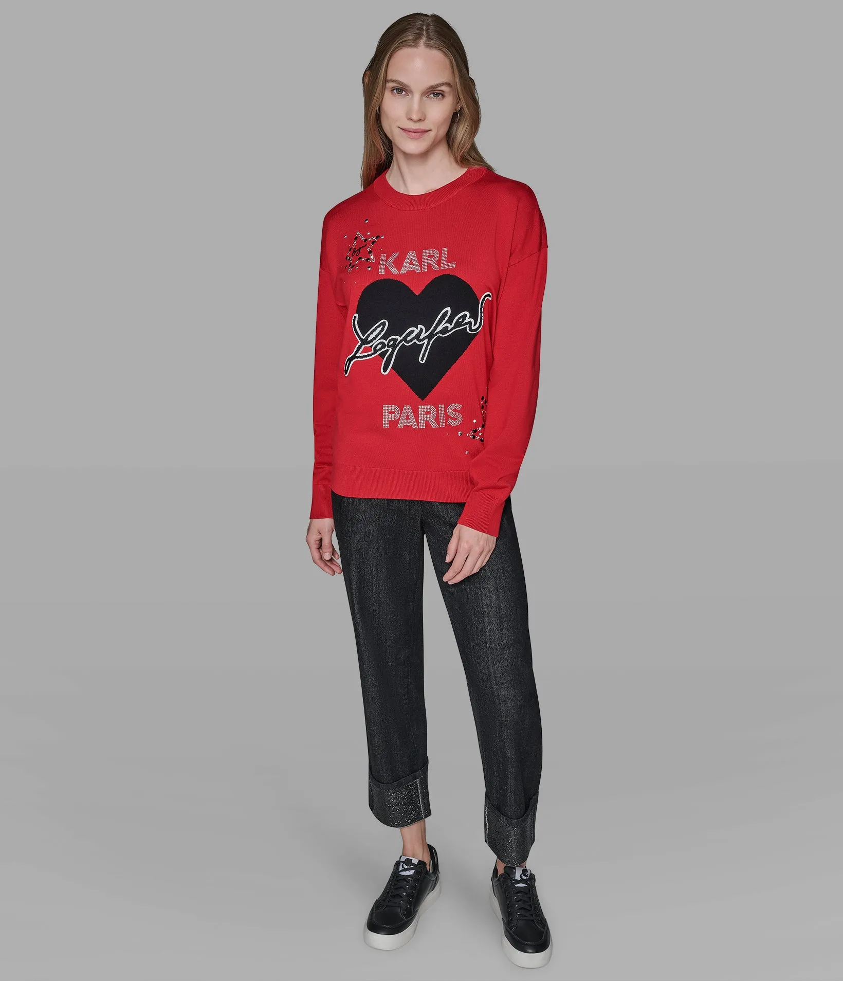 WHIMSY KARL HEART EMBELLISHED SWEATER sold by Karl Lagerfeld Paris product image thumbnail 3