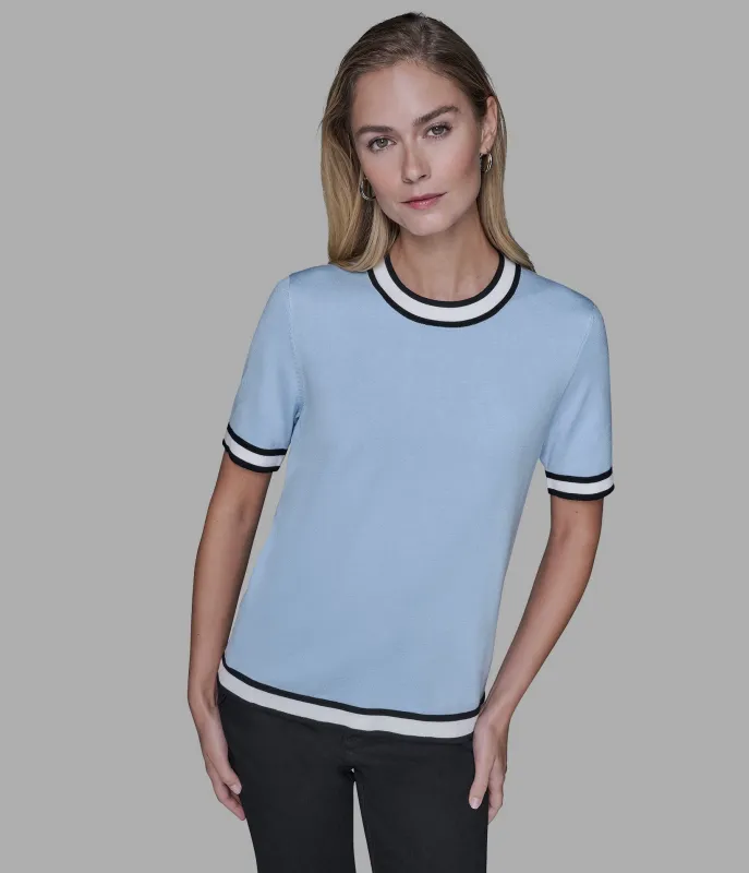 SHORT SLEEVE CONTRAST TRIM SWEATER sold by Karl Lagerfeld Paris