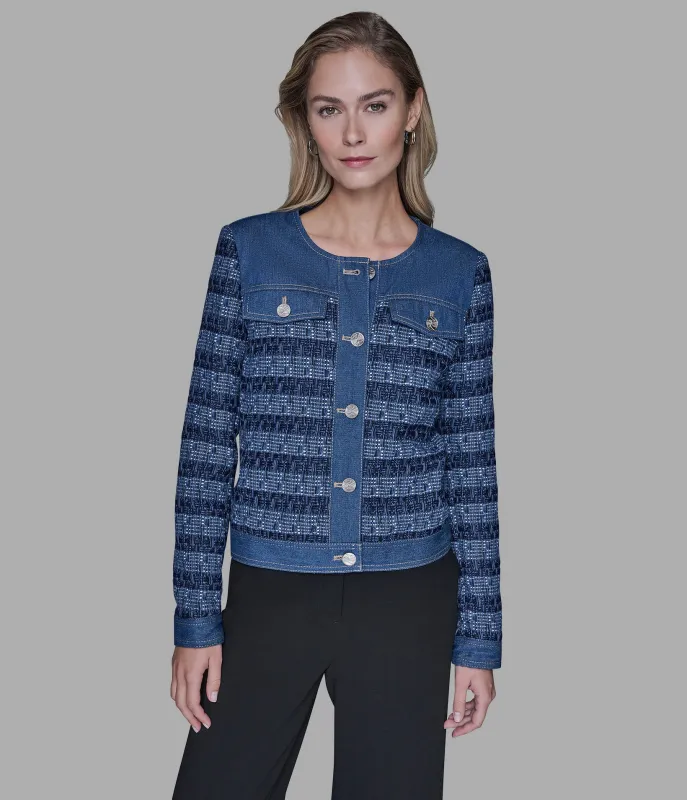 MIXED MEDIA TWEED DENIM JACKET sold by Karl Lagerfeld Paris