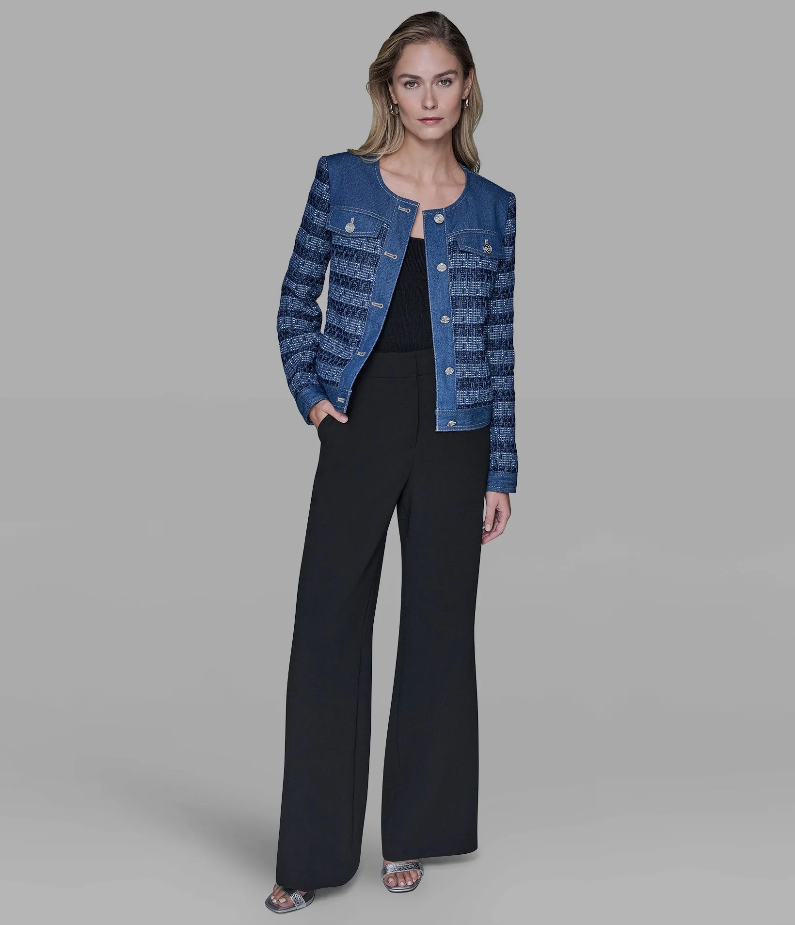 MIXED MEDIA TWEED DENIM JACKET sold by Karl Lagerfeld Paris product image thumbnail 4