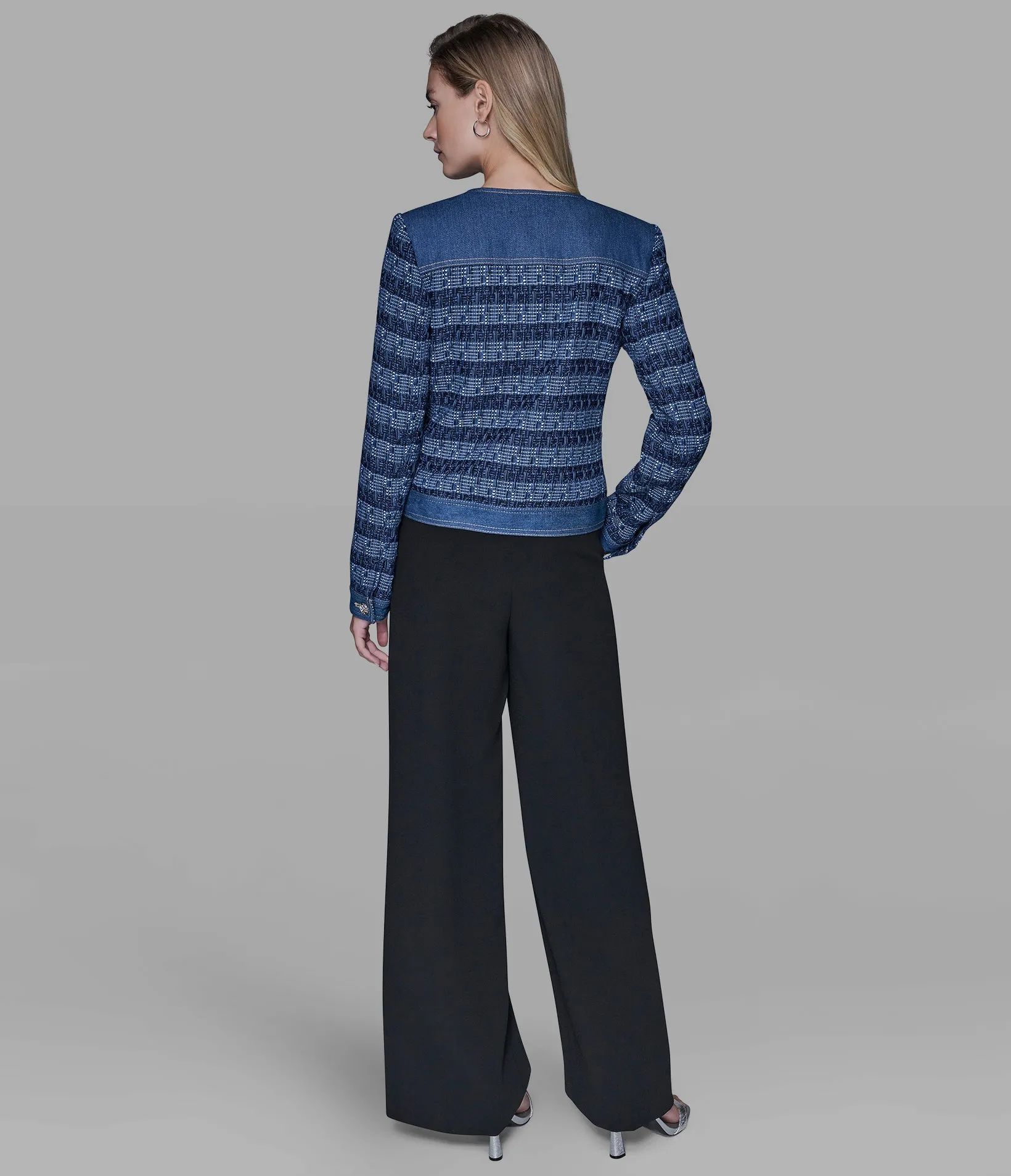 MIXED MEDIA TWEED DENIM JACKET sold by Karl Lagerfeld Paris product image thumbnail 3