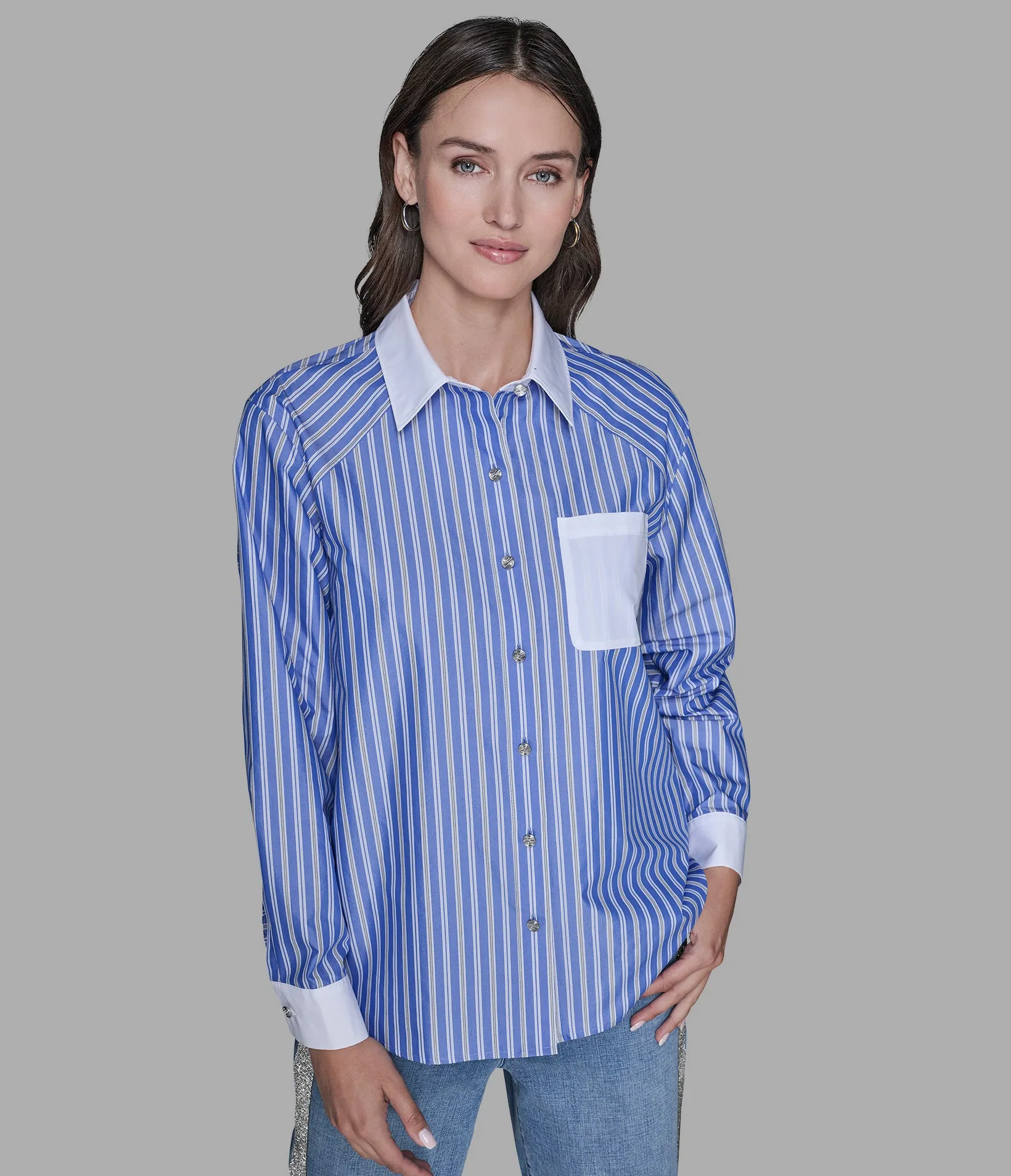 RAGLAN PINSTRIPE POPLIN SHIRT sold by Karl Lagerfeld Paris