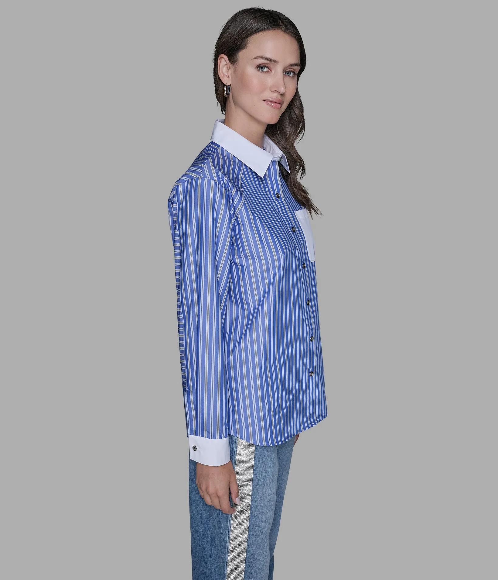 RAGLAN PINSTRIPE POPLIN SHIRT sold by Karl Lagerfeld Paris product image thumbnail 3