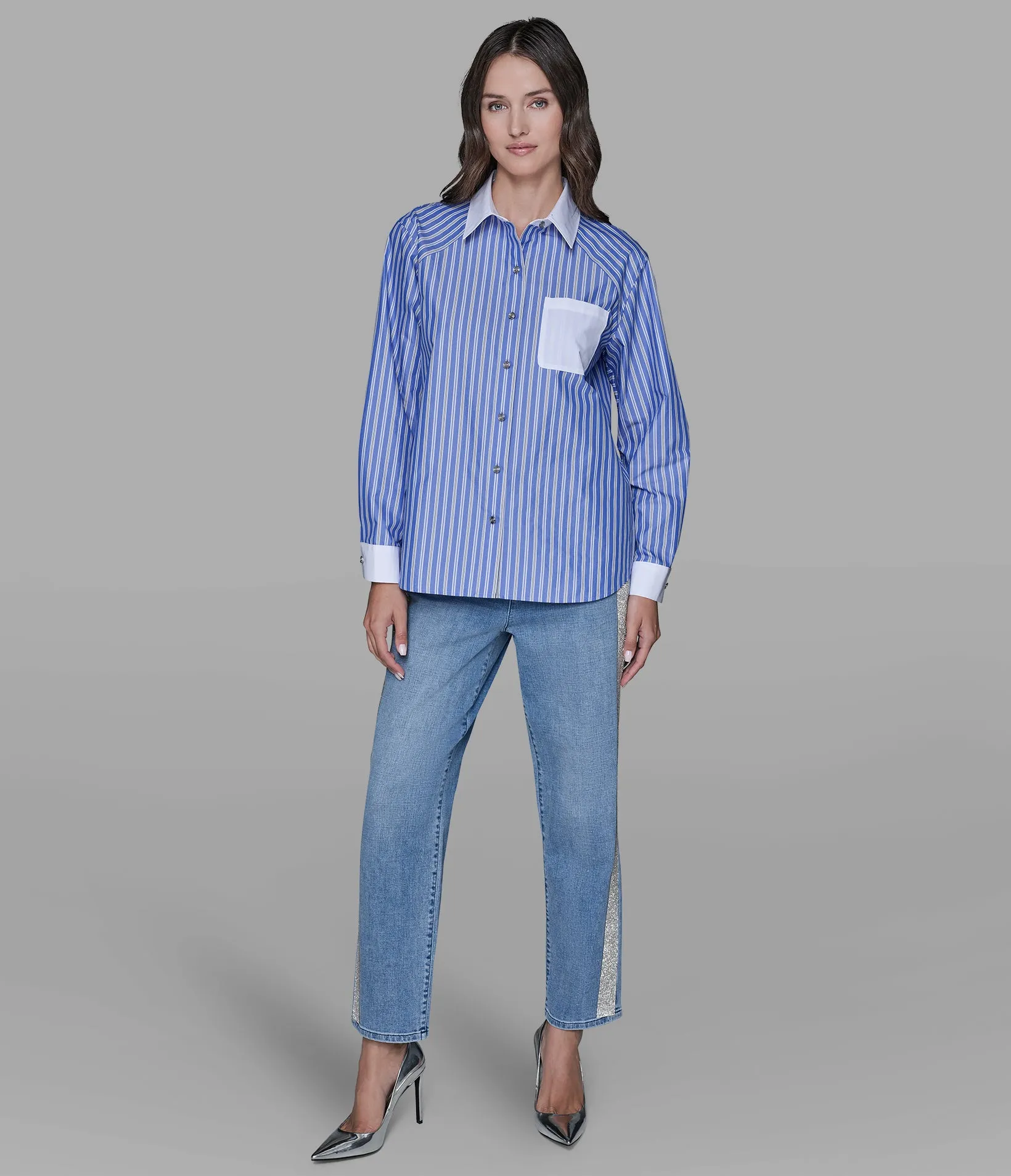 RAGLAN PINSTRIPE POPLIN SHIRT sold by Karl Lagerfeld Paris product image thumbnail 4