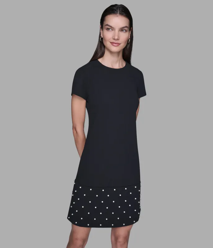 SCUBA CREPE SHEATH DRESS WITH PEARLS sold by Karl Lagerfeld Paris
