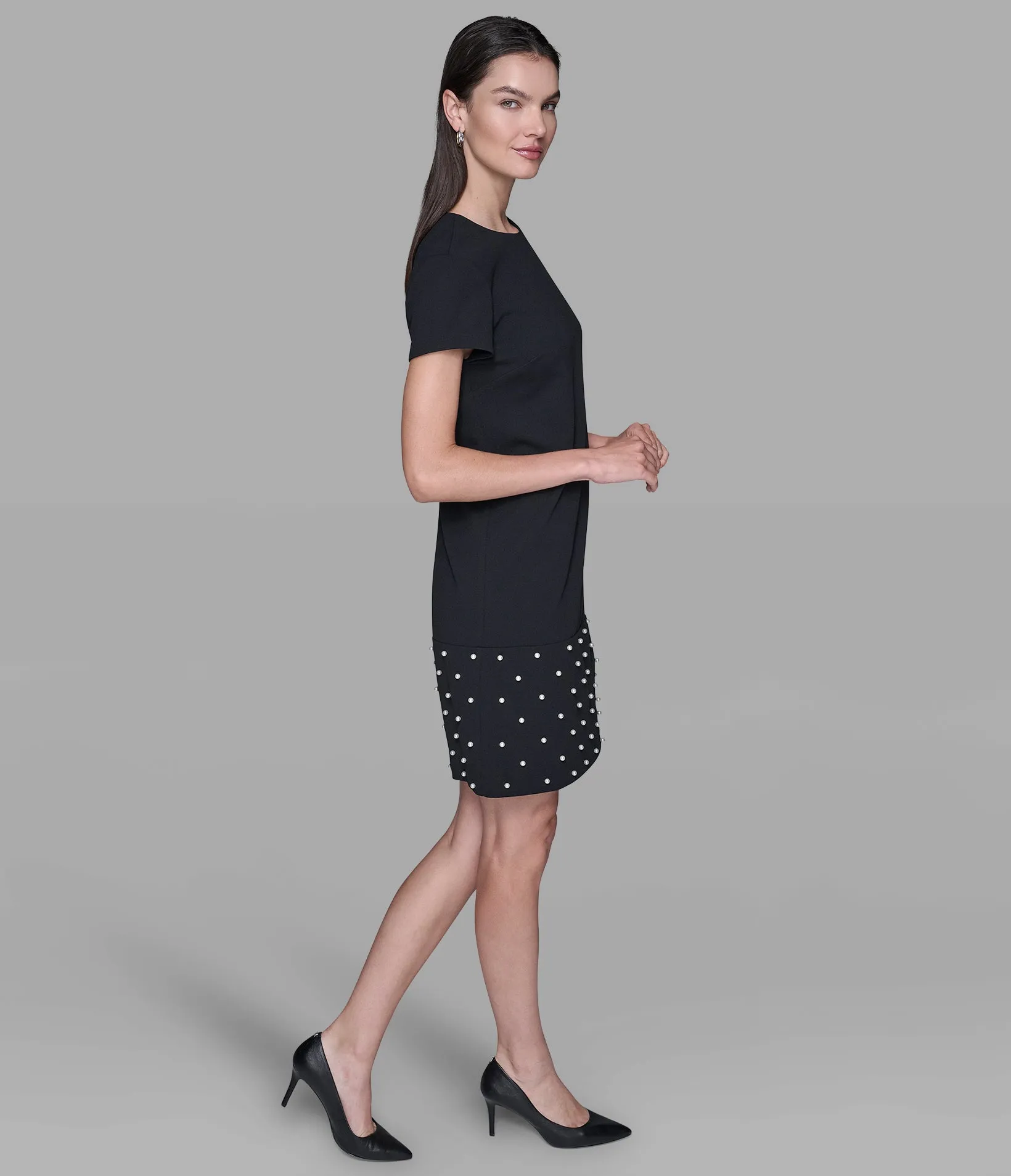 SCUBA CREPE SHEATH DRESS WITH PEARL TRIM sold by Karl Lagerfeld Paris product image thumbnail 3