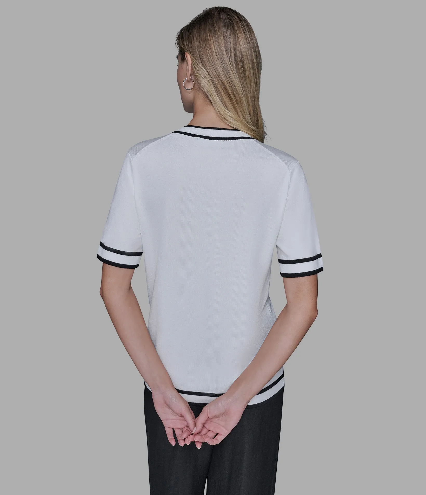 SHORT SLEEVE CONTRAST TRIM SWEATER sold by Karl Lagerfeld Paris product image thumbnail 2