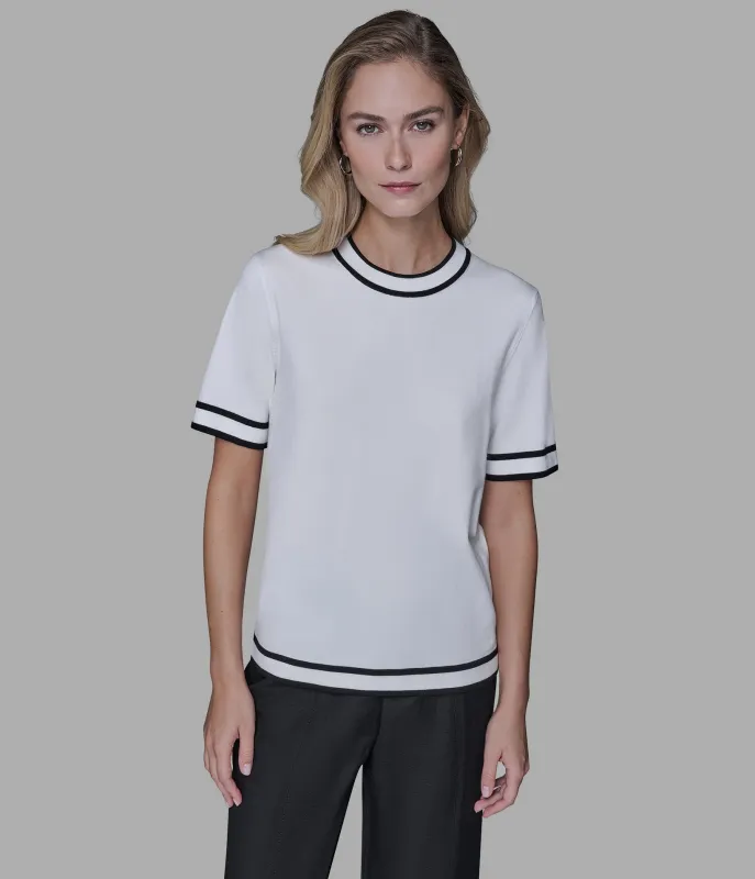 SHORT SLEEVE CONTRAST TRIM SWEATER sold by Karl Lagerfeld Paris