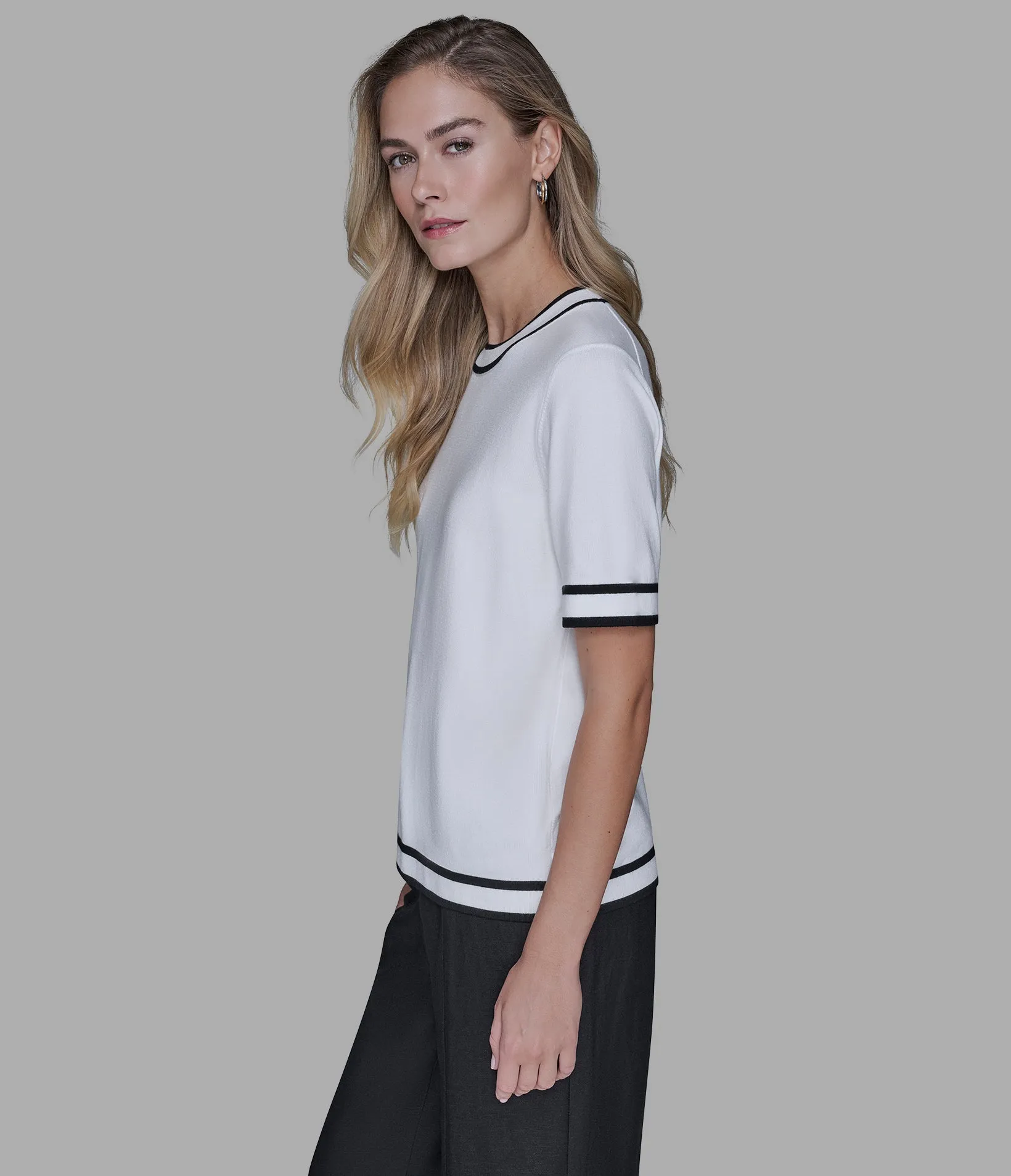 SHORT SLEEVE CONTRAST TRIM SWEATER sold by Karl Lagerfeld Paris product image thumbnail 3