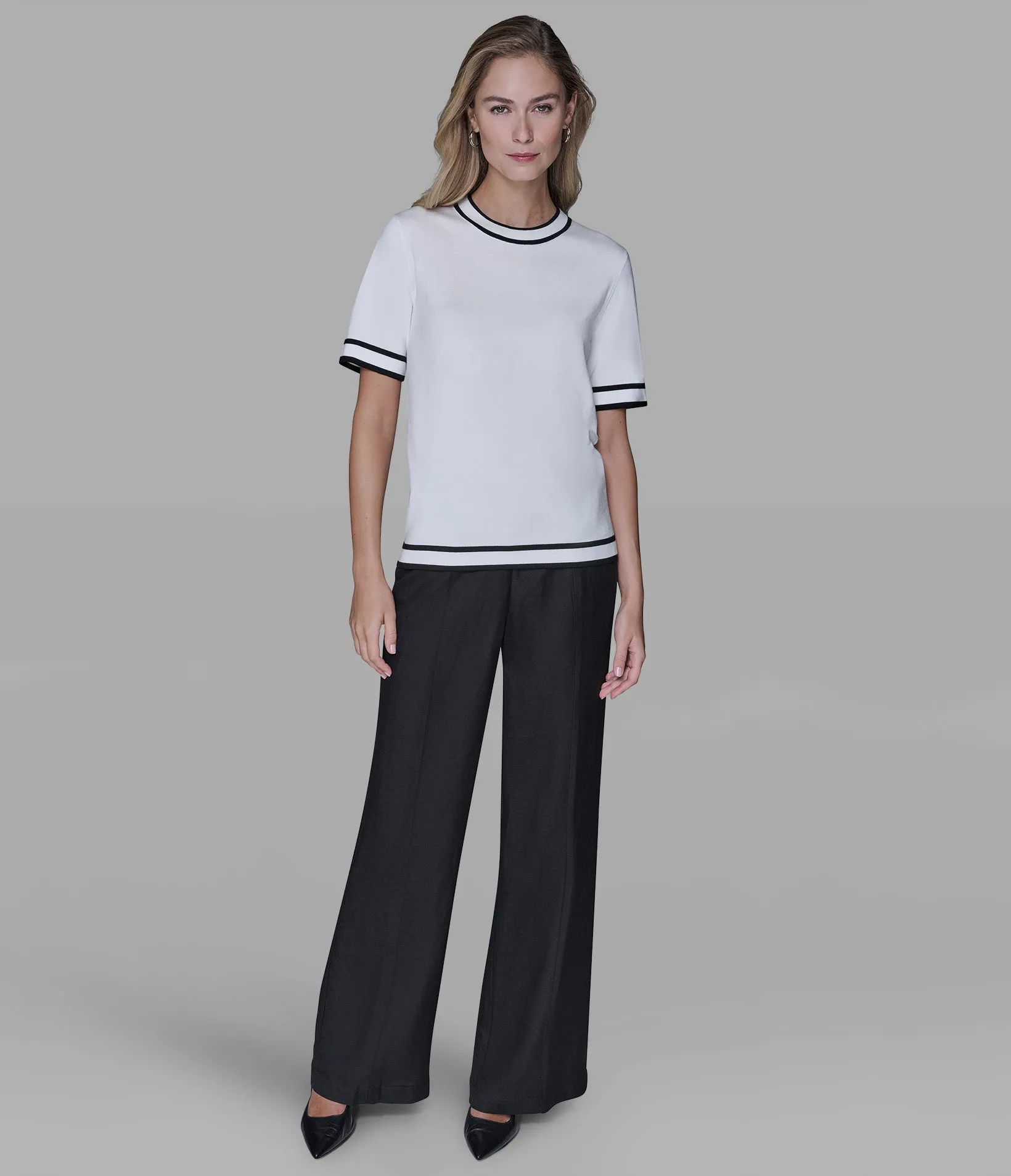 SHORT SLEEVE CONTRAST TRIM SWEATER sold by Karl Lagerfeld Paris product image thumbnail 4
