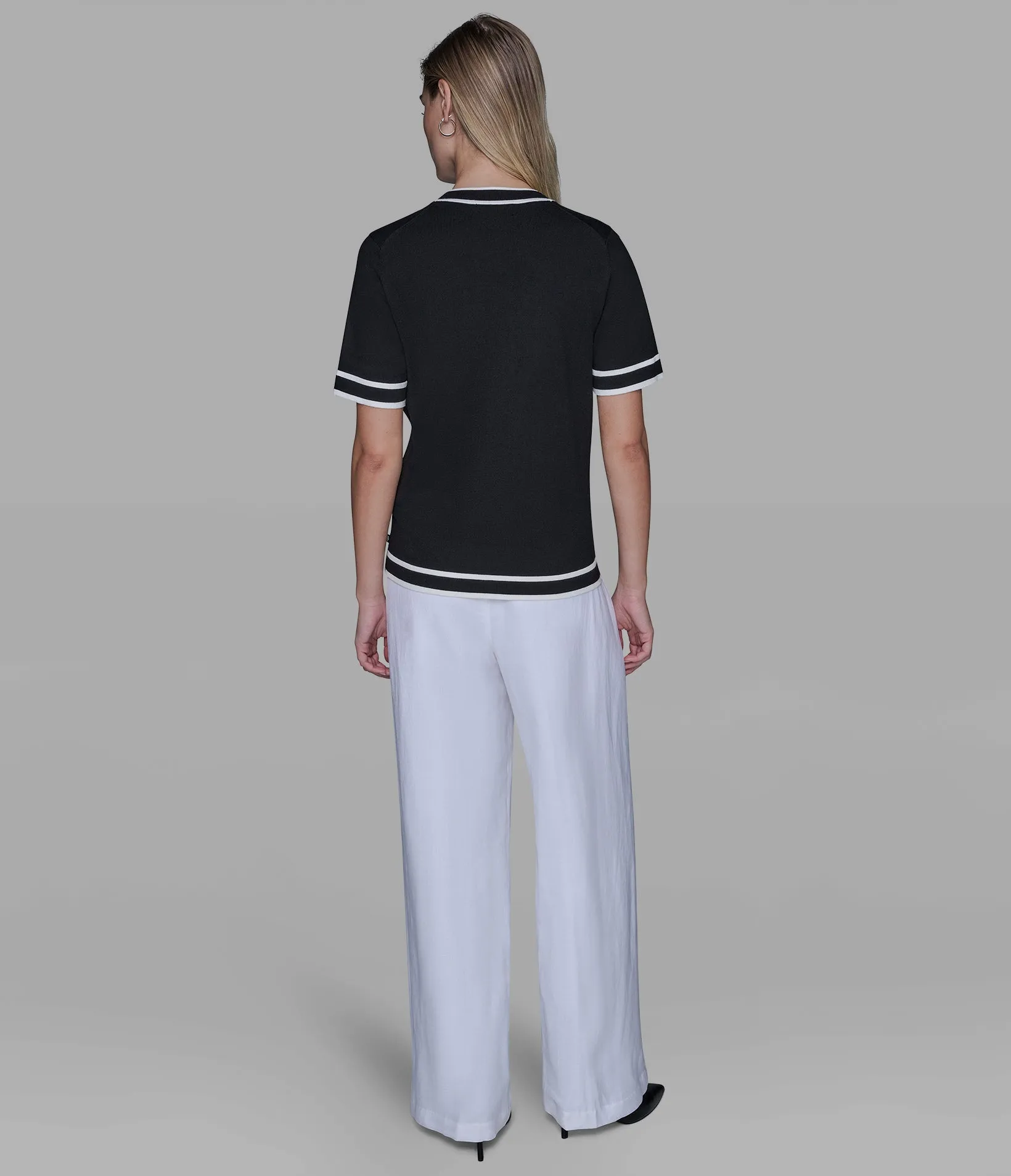 SHORT SLEEVE CONTRAST TRIM SWEATER sold by Karl Lagerfeld Paris product image thumbnail 5