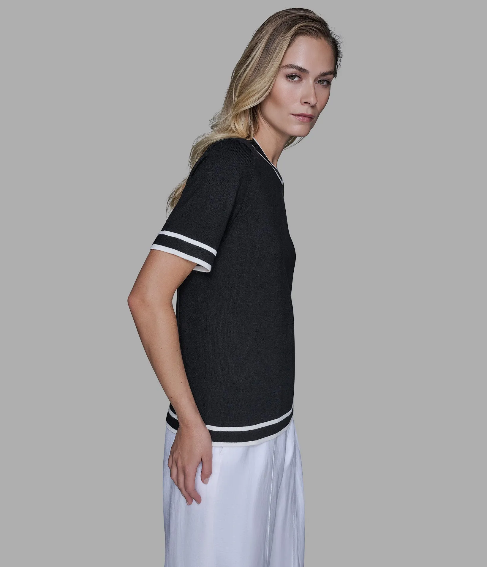 SHORT SLEEVE CONTRAST TRIM SWEATER sold by Karl Lagerfeld Paris product image thumbnail 3