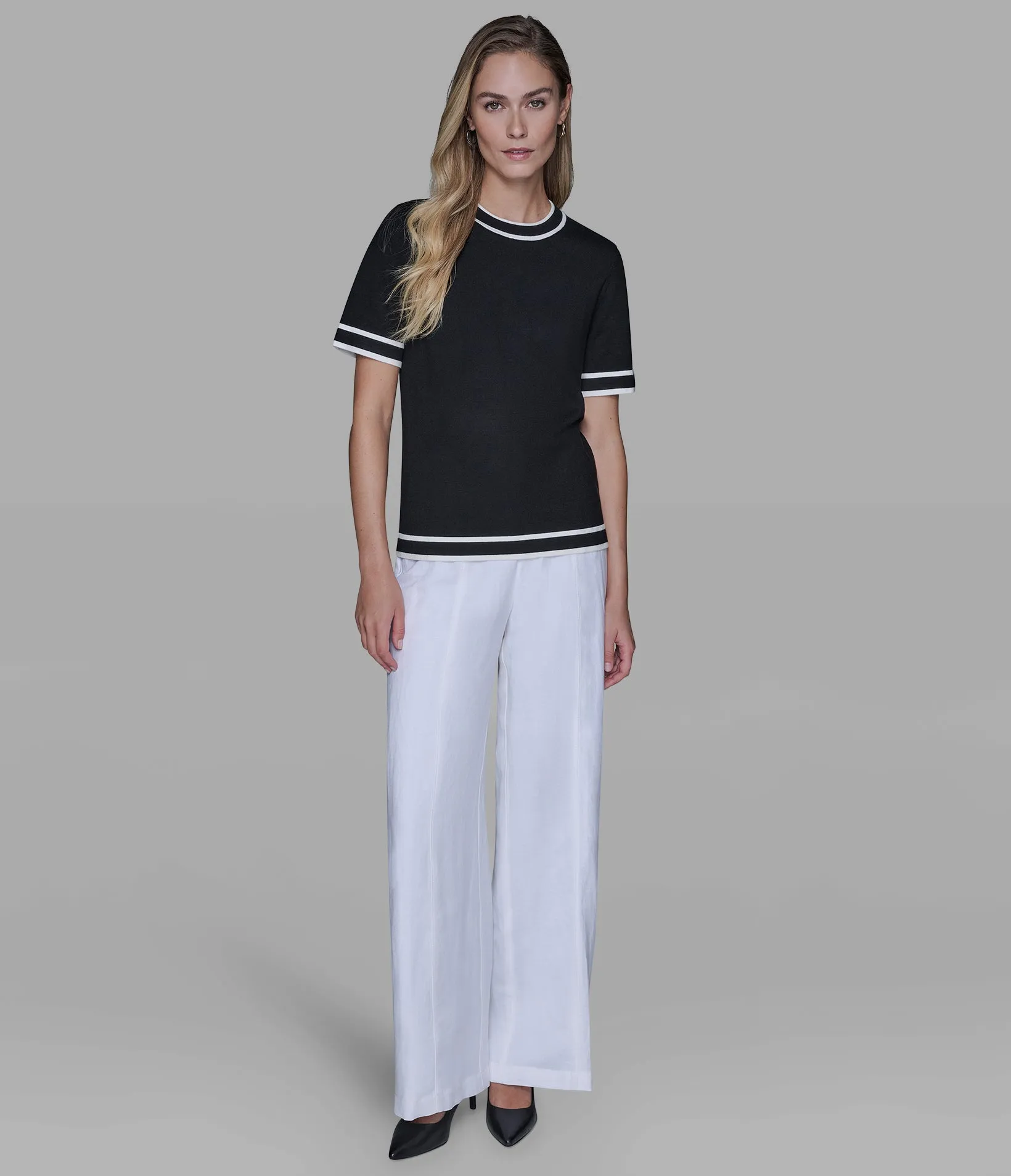 SHORT SLEEVE CONTRAST TRIM SWEATER sold by Karl Lagerfeld Paris product image thumbnail 4