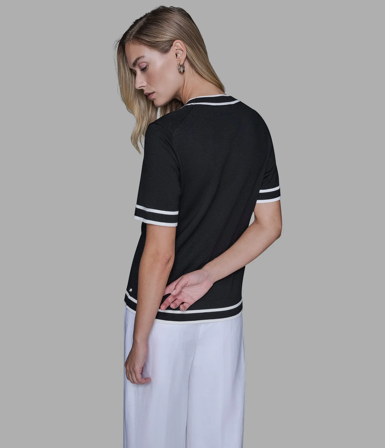 SHORT SLEEVE CONTRAST TRIM SWEATER sold by Karl Lagerfeld Paris product image thumbnail 2