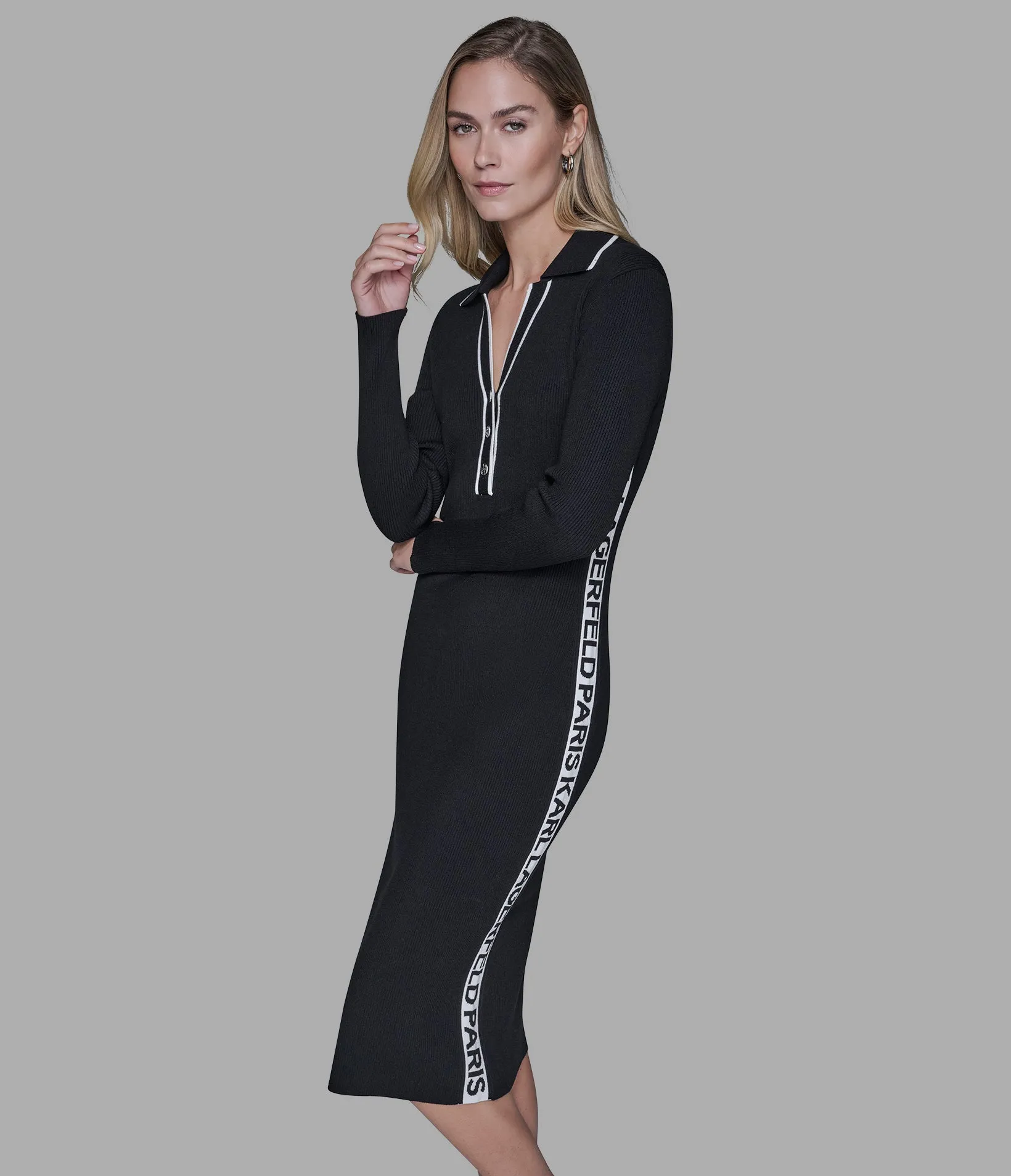 LOGO TAPE SWEATER DRESS sold by Karl Lagerfeld Paris product image thumbnail 3