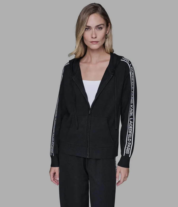 LOGO FULL-ZIP SWEATER WITH HOODIE sold by Karl Lagerfeld Paris