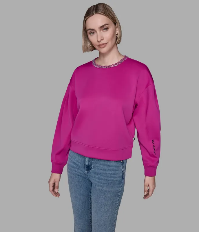 RHINESTONE TRIM SWEATSHIRT sold by Karl Lagerfeld Paris