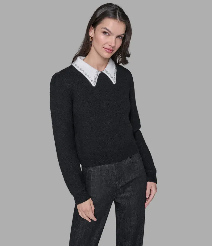 EMBELLISHED COLLAR SWEATER sold by Karl Lagerfeld Paris