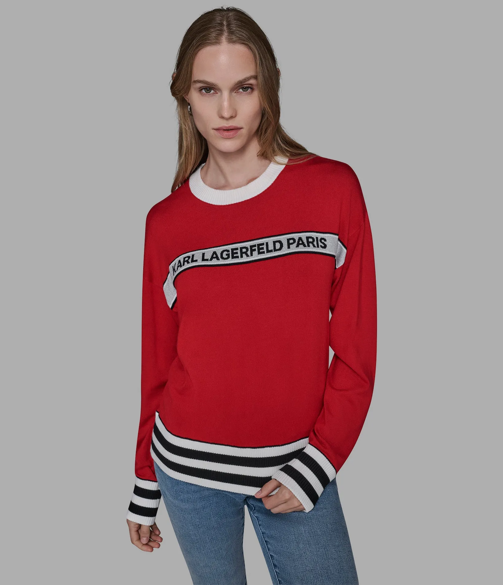 STRIPE LOGO SWEATER sold by Karl Lagerfeld Paris