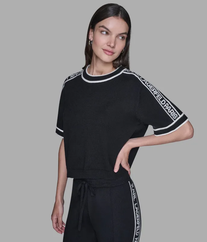 SHORT SLEEVE LOGO TAPE SWEATER sold by Karl Lagerfeld Paris