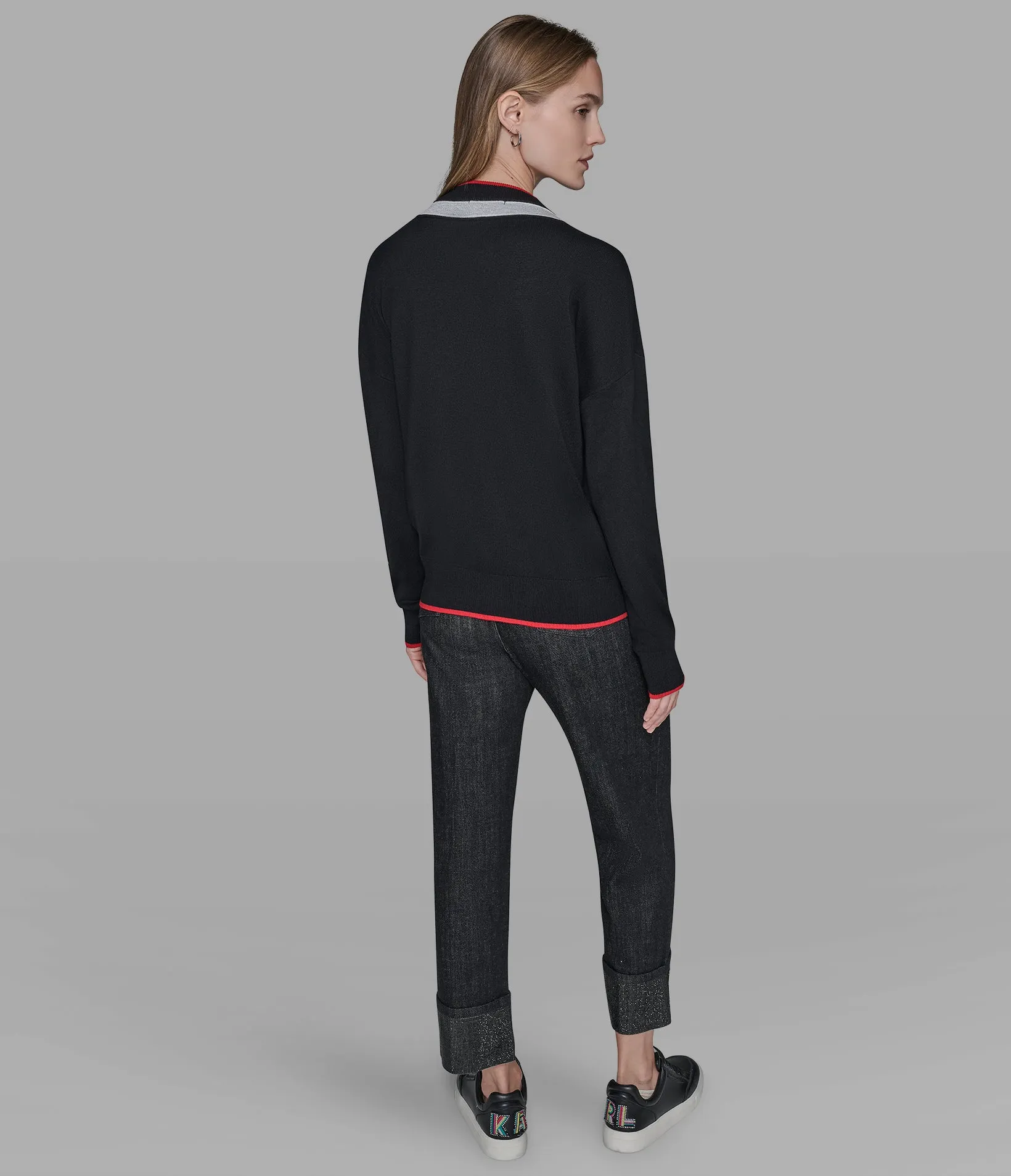 V-NECK LOGO TAPE SWEATER sold by Karl Lagerfeld Paris product image thumbnail 2